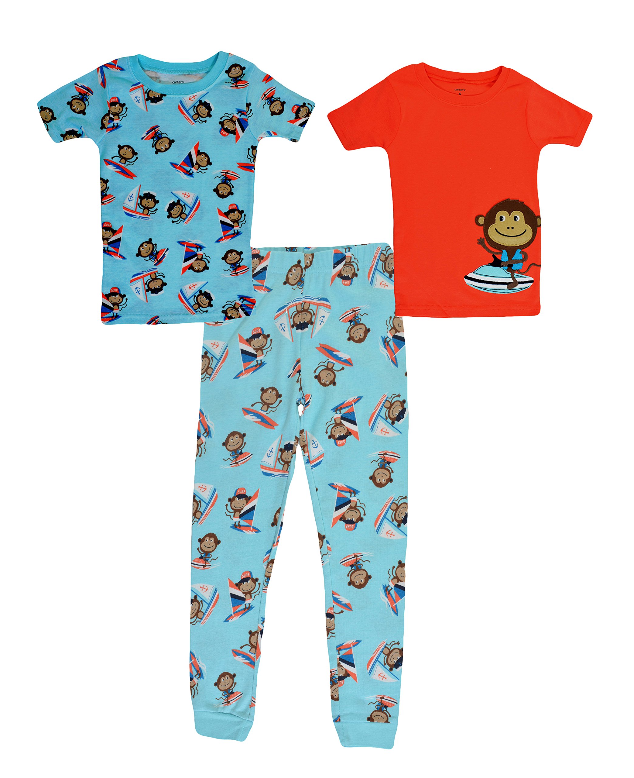 Carters Boys 3-Piece Monkey Sailing Pajama Set - Soft Cotton Sleepwear for Toddlers & Kids - Perfect for Bedtime, Lounging & Family Photos