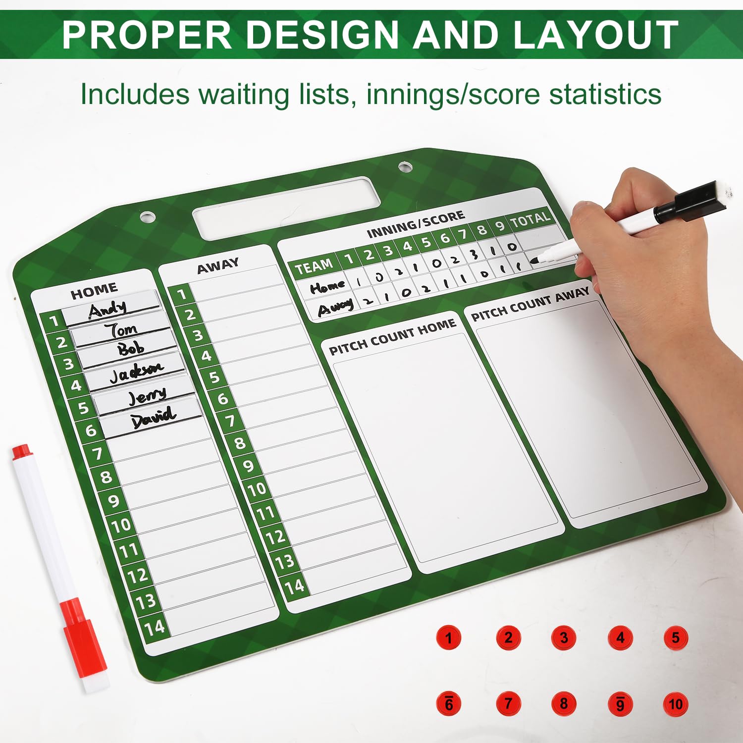 Magnetic Baseball Lineup Board - Dry Erase Coaches Clipboard for Softball & Baseball - Dugout Whiteboard with Coaching Cards - Perfect for Team Practices, Games & Strategy Sessions