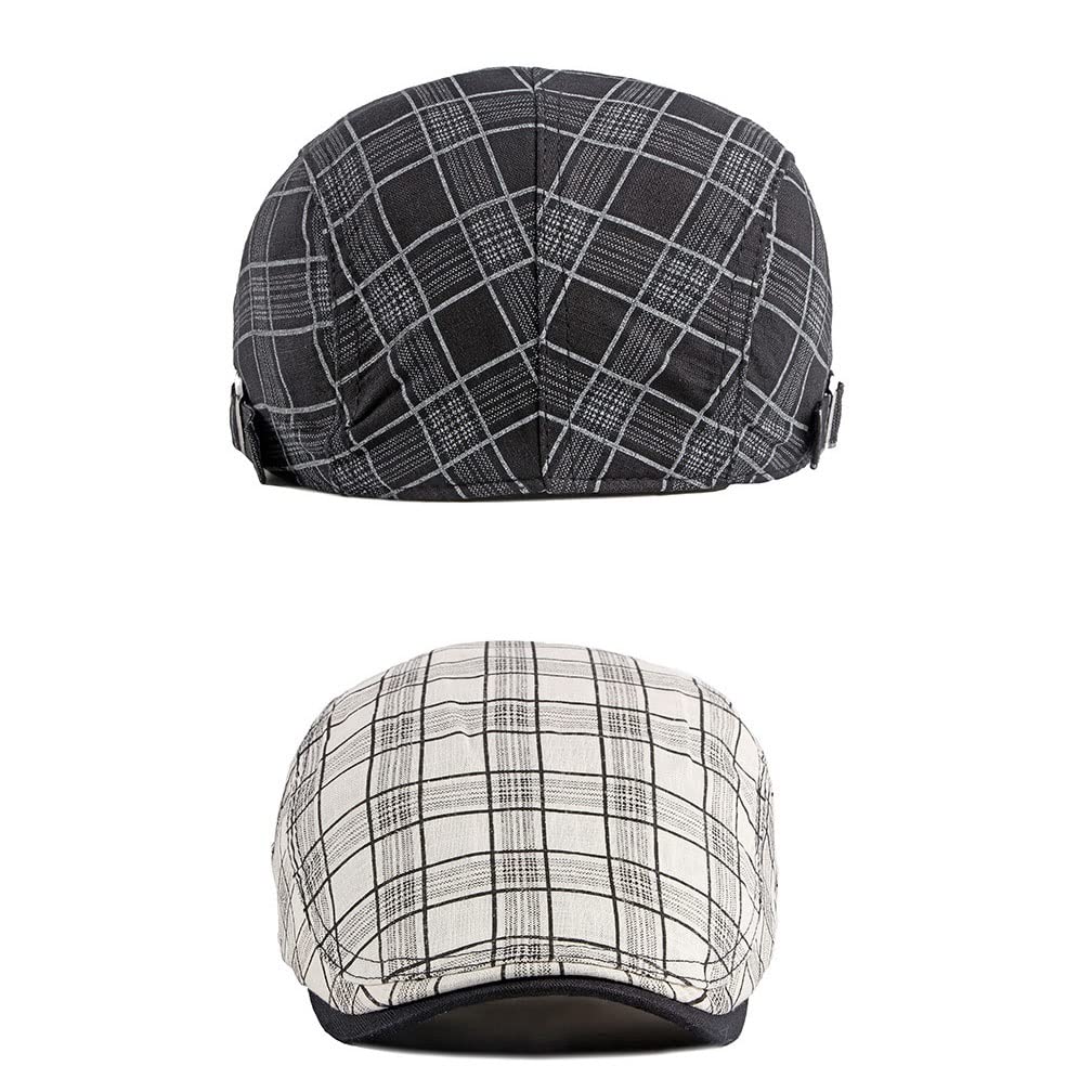 Stylish Striped Lattice Beret Hat for Women & Men - Adjustable Plaid Flat Cap (55-60cm) - Perfect for Spring/Summer Fashion, Outdoor Activities & Casual Wear