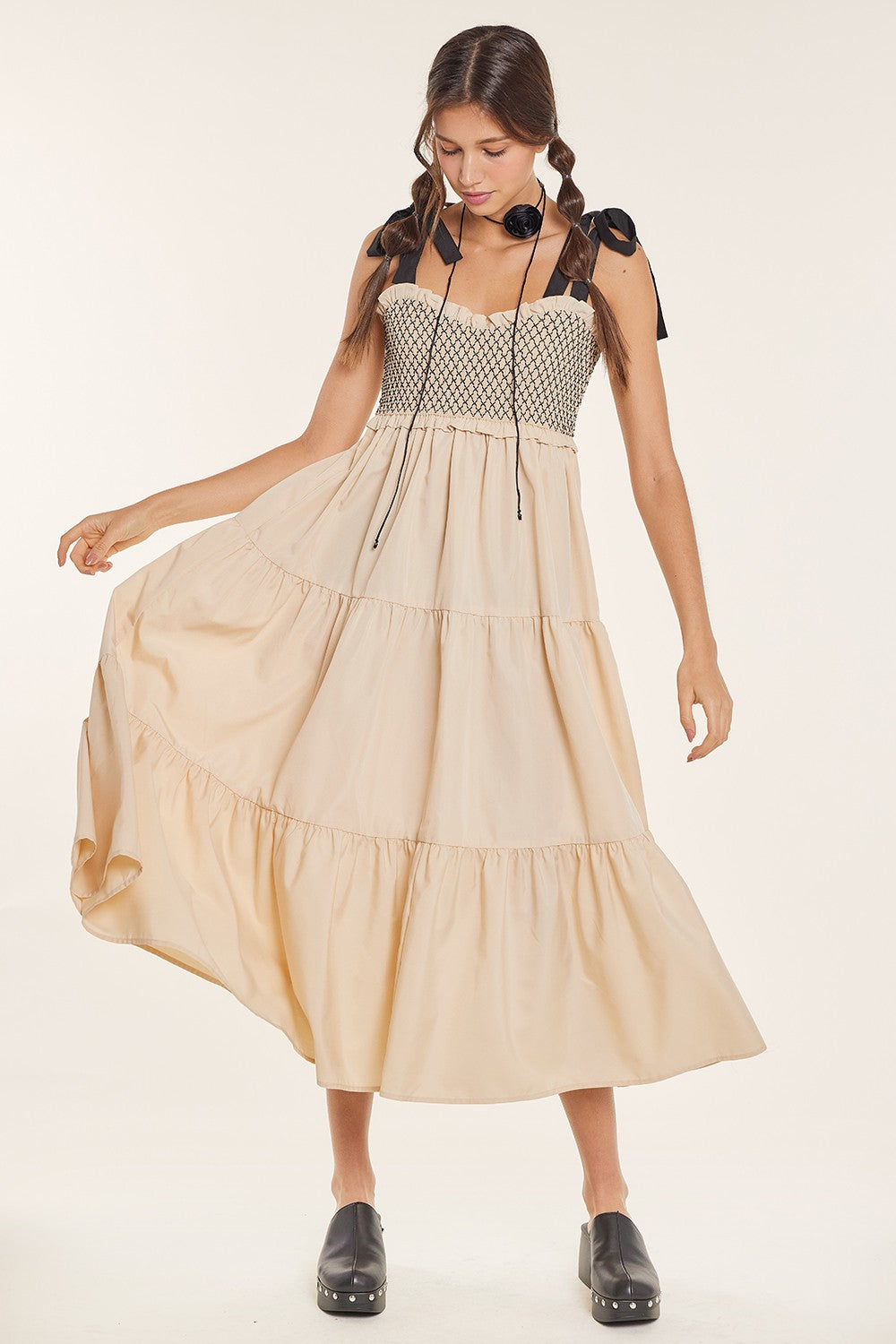 Beige Sleeveless Tiered Colorblock Strap Maxi Dress for Women - Summer Beach Wedding Party Evening Gown - Boho Chic Flowy Long Dress for Vacation & Special Occasions