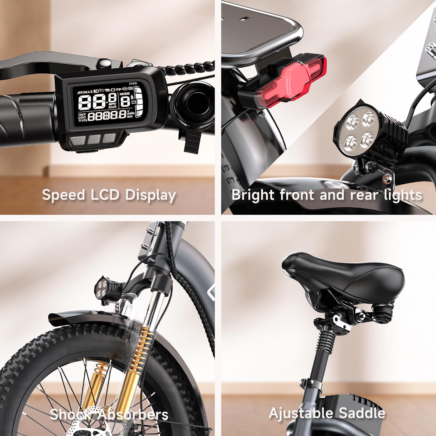 1000W 48V Folding Electric Bike for Adults - 30+ MPH, 80 Miles Max Range with Removable Battery - 20