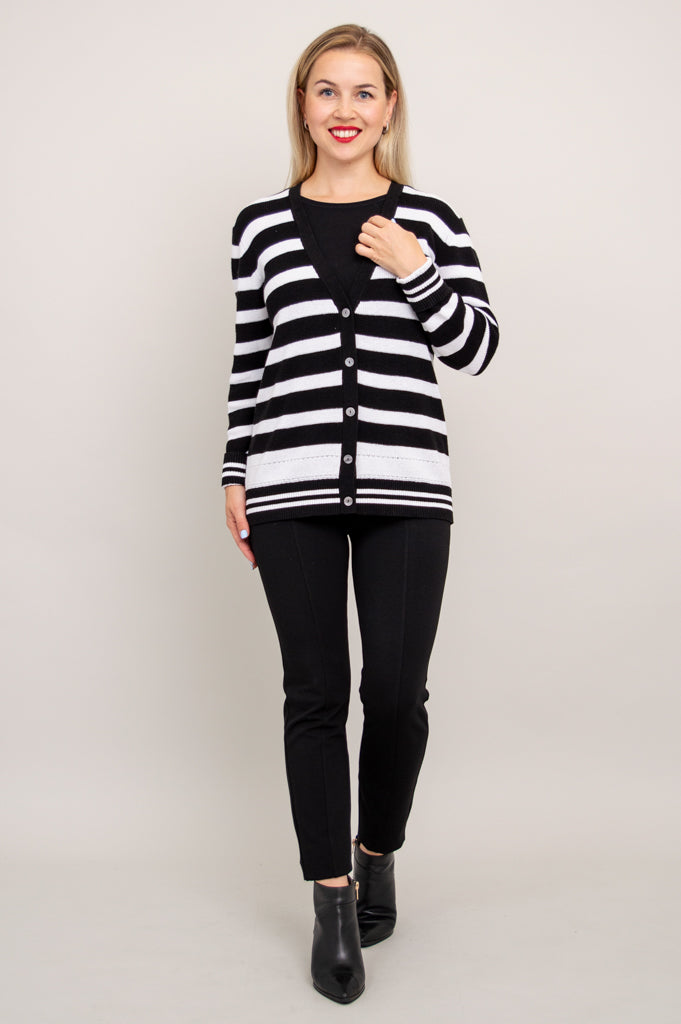 Kenny Sweater for Women - Black & White Striped Cotton Knit Pullover | Cozy Casual Wear for Fall & Winter