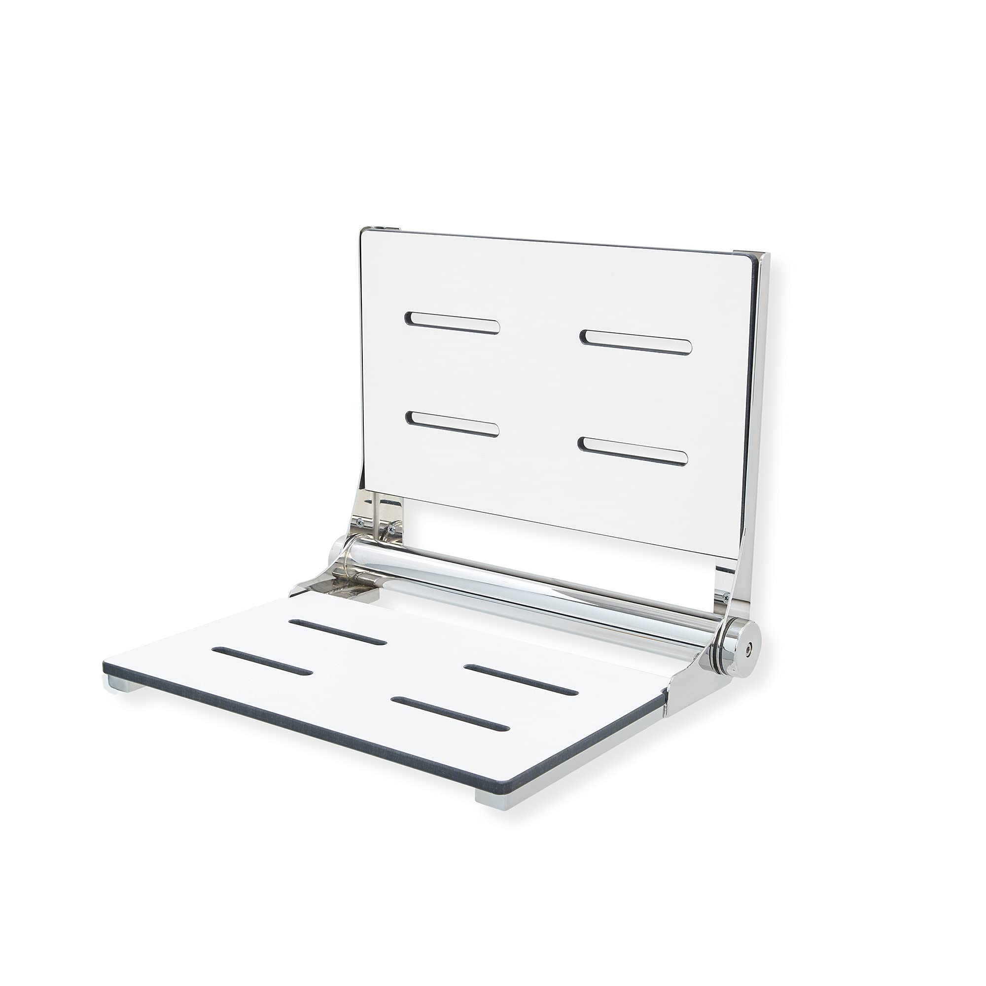 Sturdy Folding Shower Seat - Wall Mounted Bathroom Safety Bench with 304 Stainless Steel Frame & Phenolic Resin Seat - Polished Chrome Finish (26