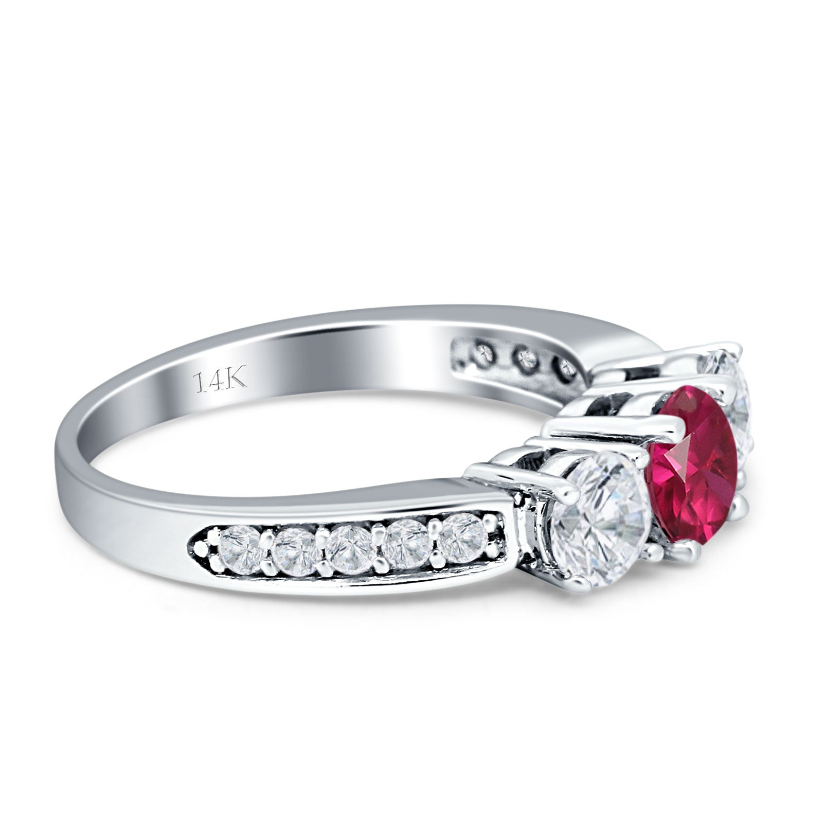 14K Yellow Gold Three Stone Round Ruby CZ Ring for Women - Elegant Cubic Zirconia Engagement & Anniversary Jewelry Gift for Her - Perfect for Valentine's Day, Wedding, or Special Occasions