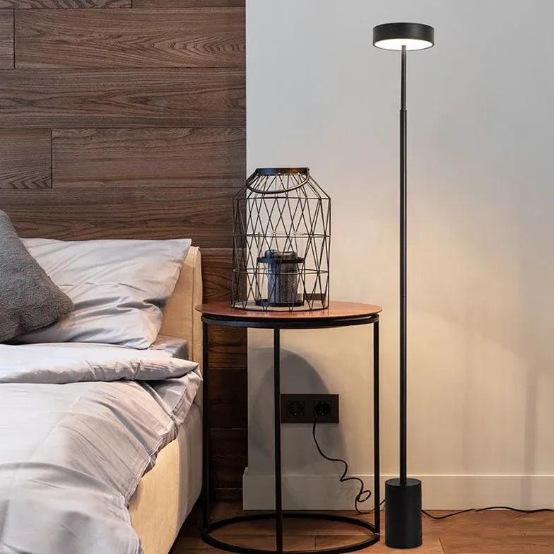 Sleek Modern Black Round Minimalist Floor Lamp - Adjustable Height for Living Room, Bedroom, or Office Lighting Decor