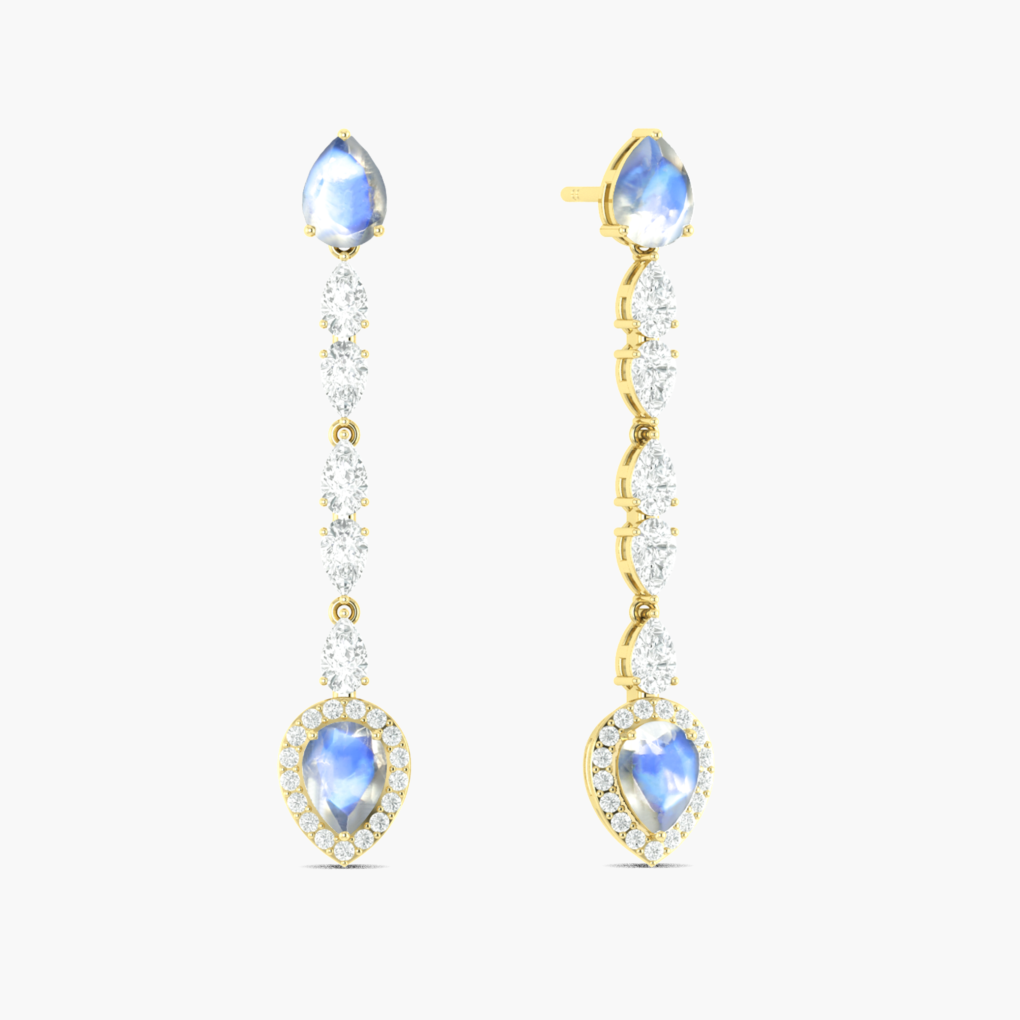 Moonstone Gemstone Long Drop Stud Earrings for Women - Dainty Boho Jewelry for Everyday Wear & Special Occasions