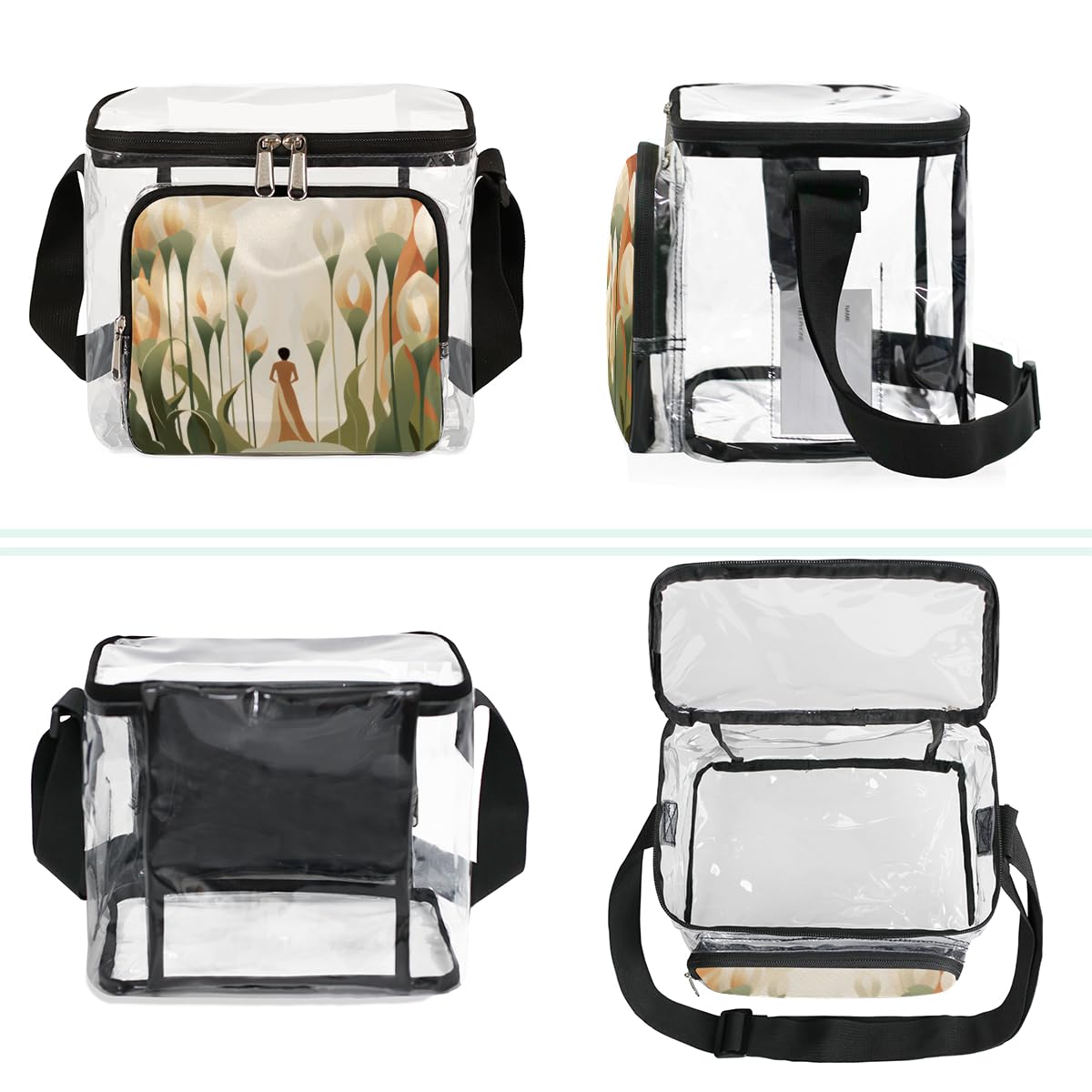 GzLeyigou Floral Transparent Tote Bag for Women - Clear Crossbody Shoulder Bag with Handles, Fashionable Lunch Bag for Outdoor, Travel, Picnic, Concerts & Sports Events (Stadium Approved) - Perfect for Summer Beach, Shopping & Music Festivals