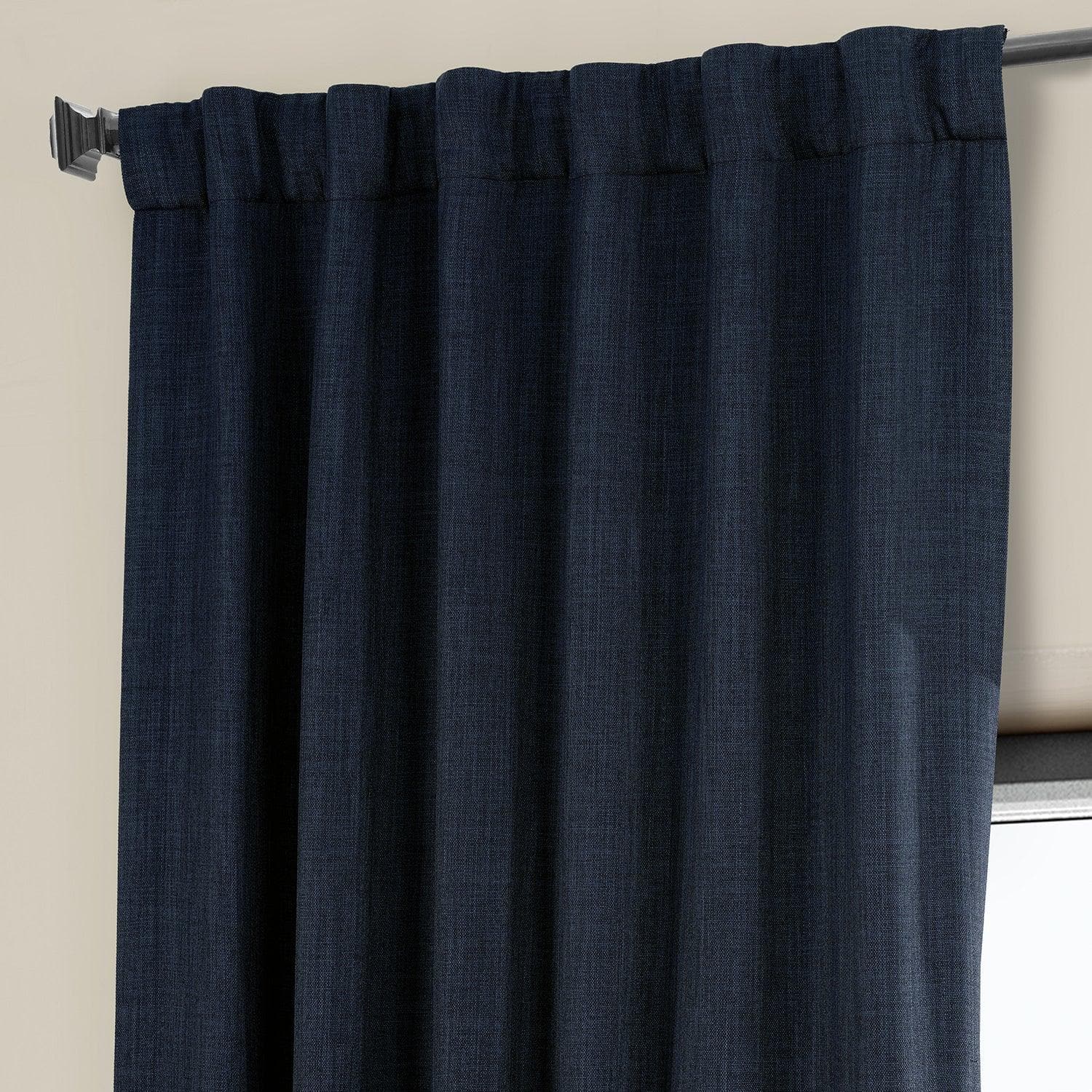 Nightfall Navy Textured Faux Linen Blackout Curtains for Bedroom - Thermal Insulated Window Drapes for Better Sleep & Energy Savings