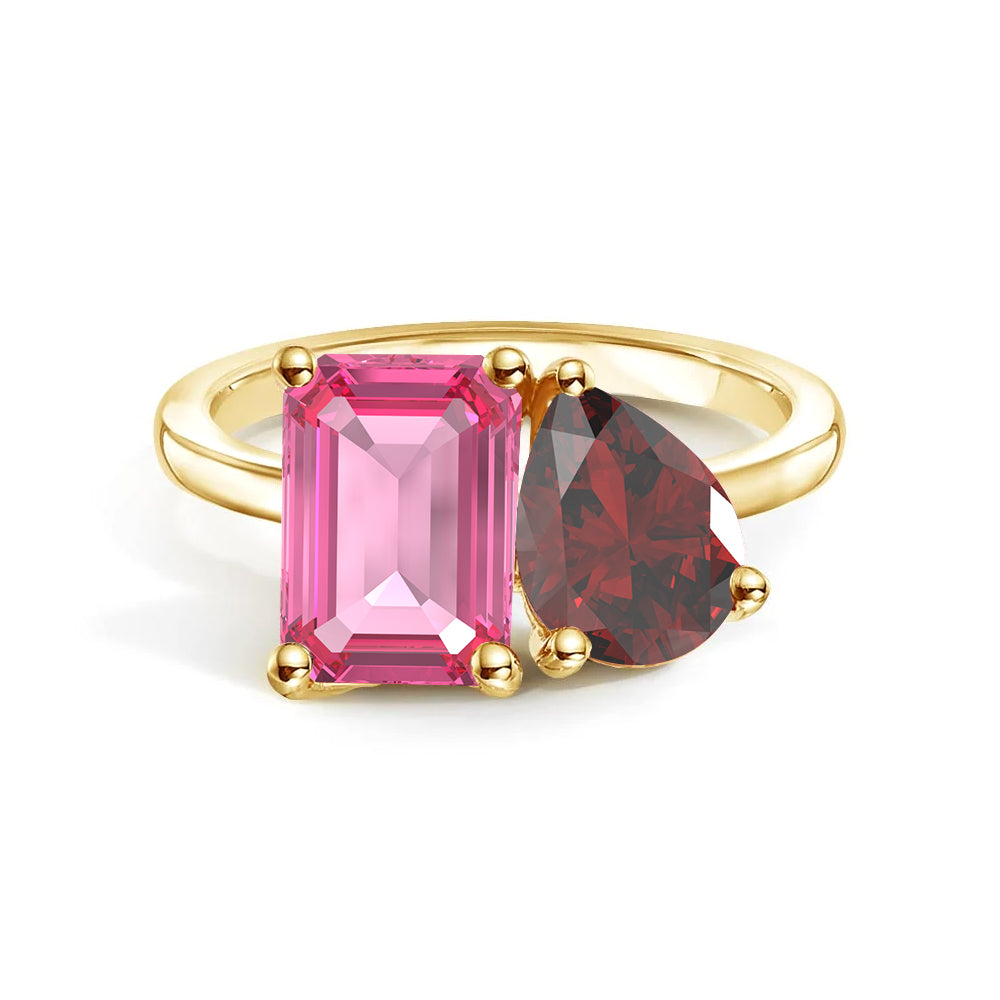 Personalized Pink Tourmaline Toi et Moi Ring - Custom Birthstone Anniversary Jewelry for Couples, Women's Romantic Gift for Valentine's Day, Engagement or Special Occasions