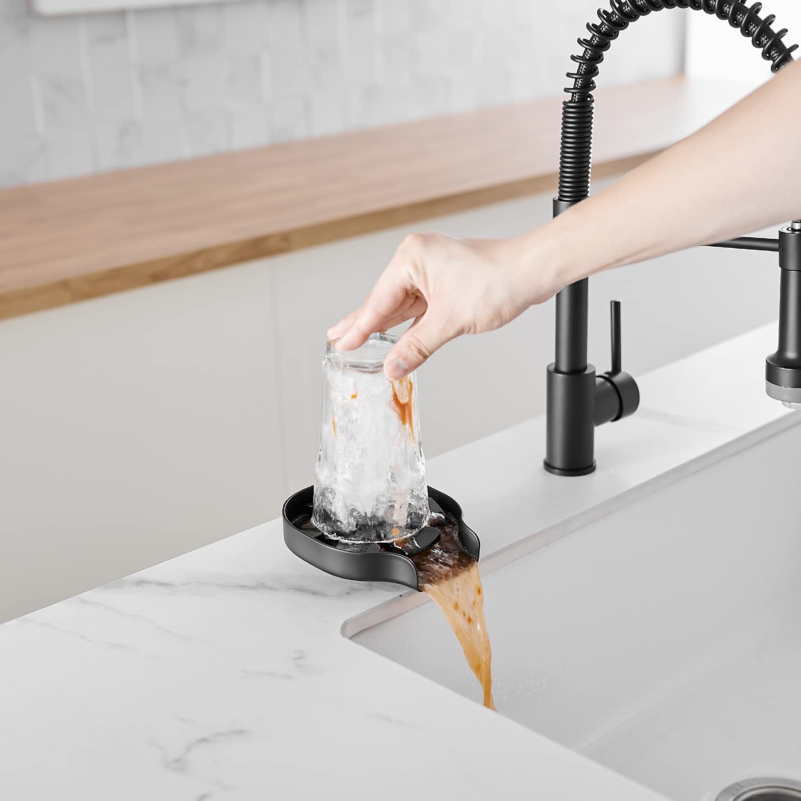 Hoimpro Stainless Steel Glass Rinser for Kitchen Sinks - Matte Black Faucet Mount Cup & Bottle Washer | Bar Accessory & Kitchen Sink Organizer | Perfect for Wine Glasses, Baby Bottles & Dish Cleaning