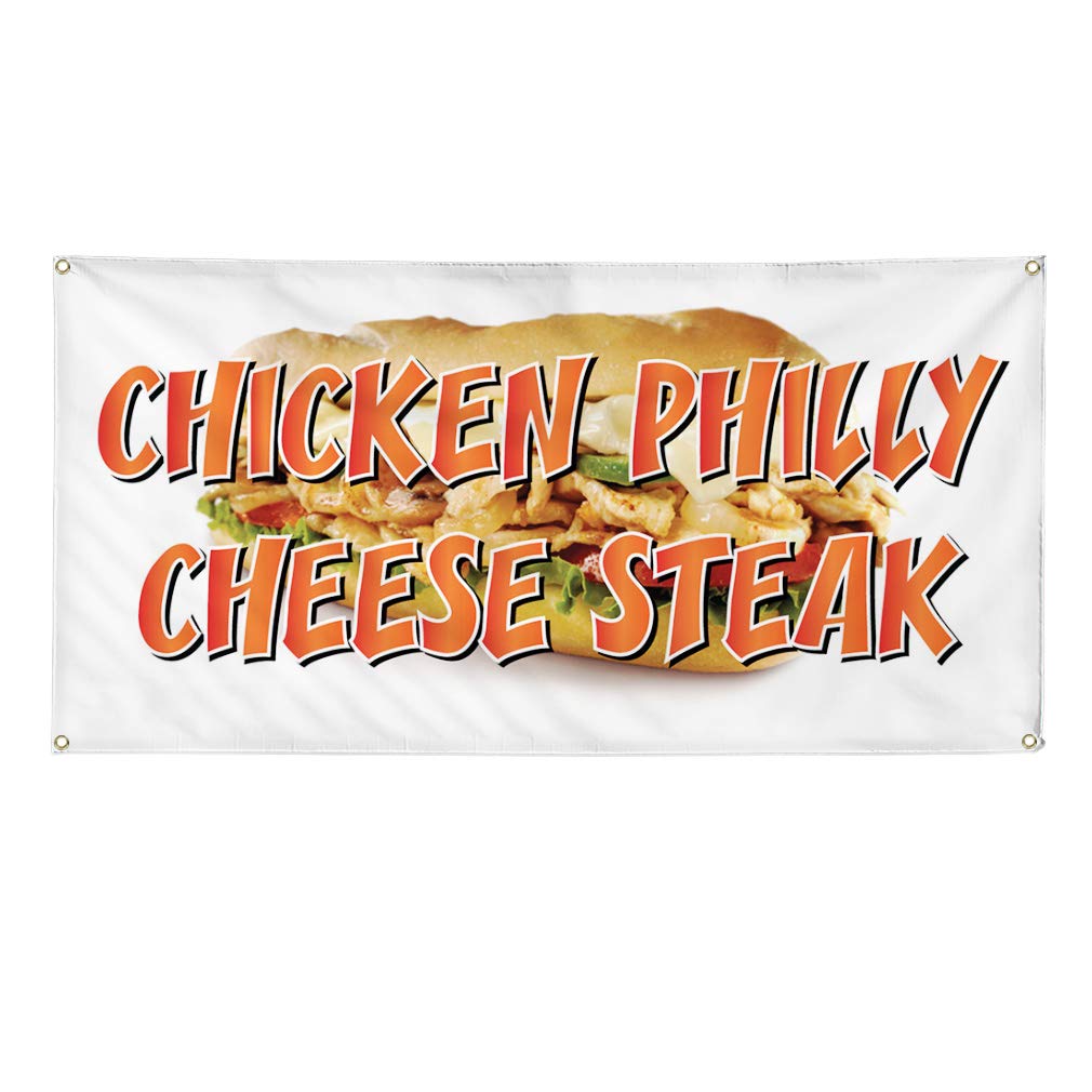Custom Vinyl Banner - 60x144 Inches with 10 Grommets | Weatherproof Outdoor Sign for Chicken Philly Cheese Steak Restaurants, Cafes & Food Businesses | Perfect for Yard, Industrial & Commercial Use