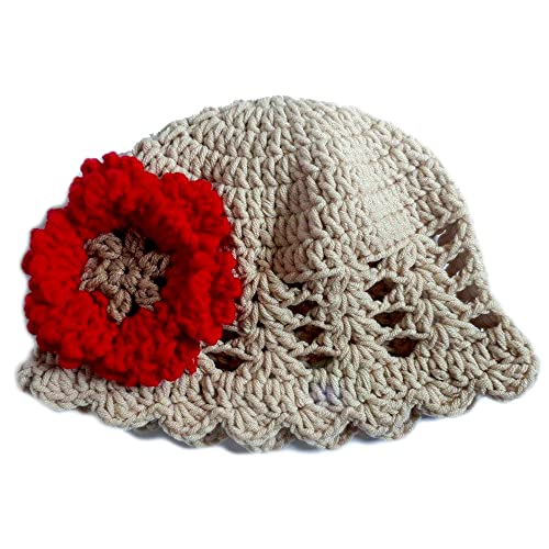 Crochet Red Flower Hat for Baby Girl 0-12 Months - Soft Cotton Handmade Headband - Perfect for Newborn Photoshoots, Birthday Parties & Winter Outfits