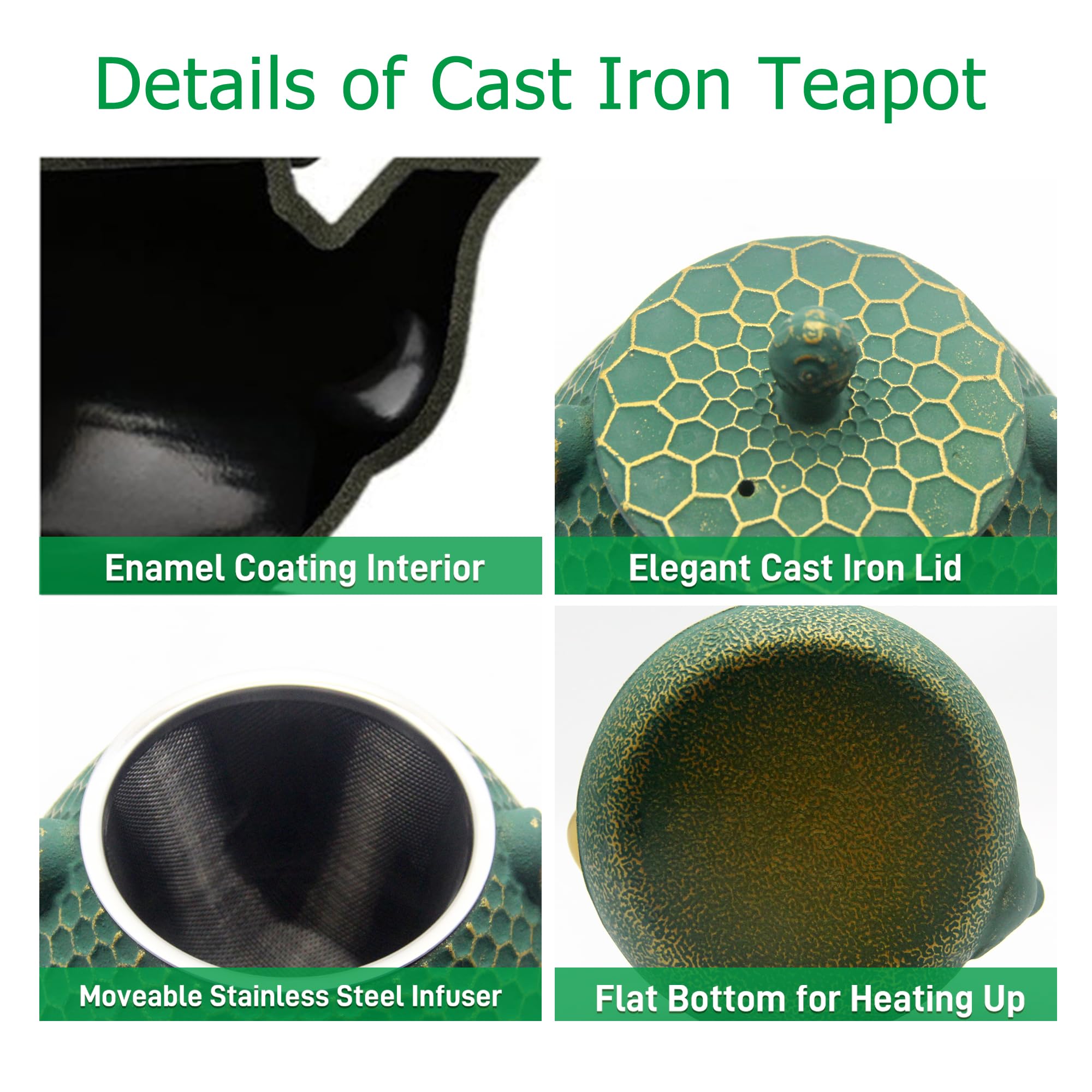 Japanese Cast Iron Tea Kettle with Enameled Interior - 34oz Tetsubin Teapot with Stainless Steel Infuser, Stovetop Safe for Perfect Tea Brewing - Ideal for Home, Office & Traditional Tea Ceremonies