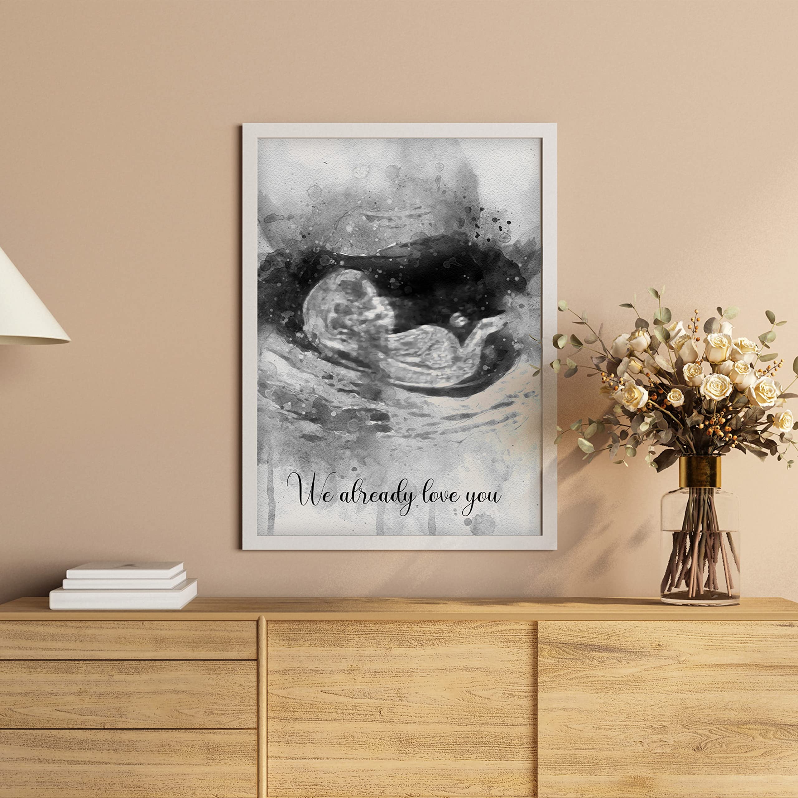 Personalized Gender Reveal Ultrasound Watercolor Portrait - Custom Baby Sonogram Art from Photo - Unique Pregnancy Announcement Gift for Baby Showers, Nurseries & Gender Reveal Parties