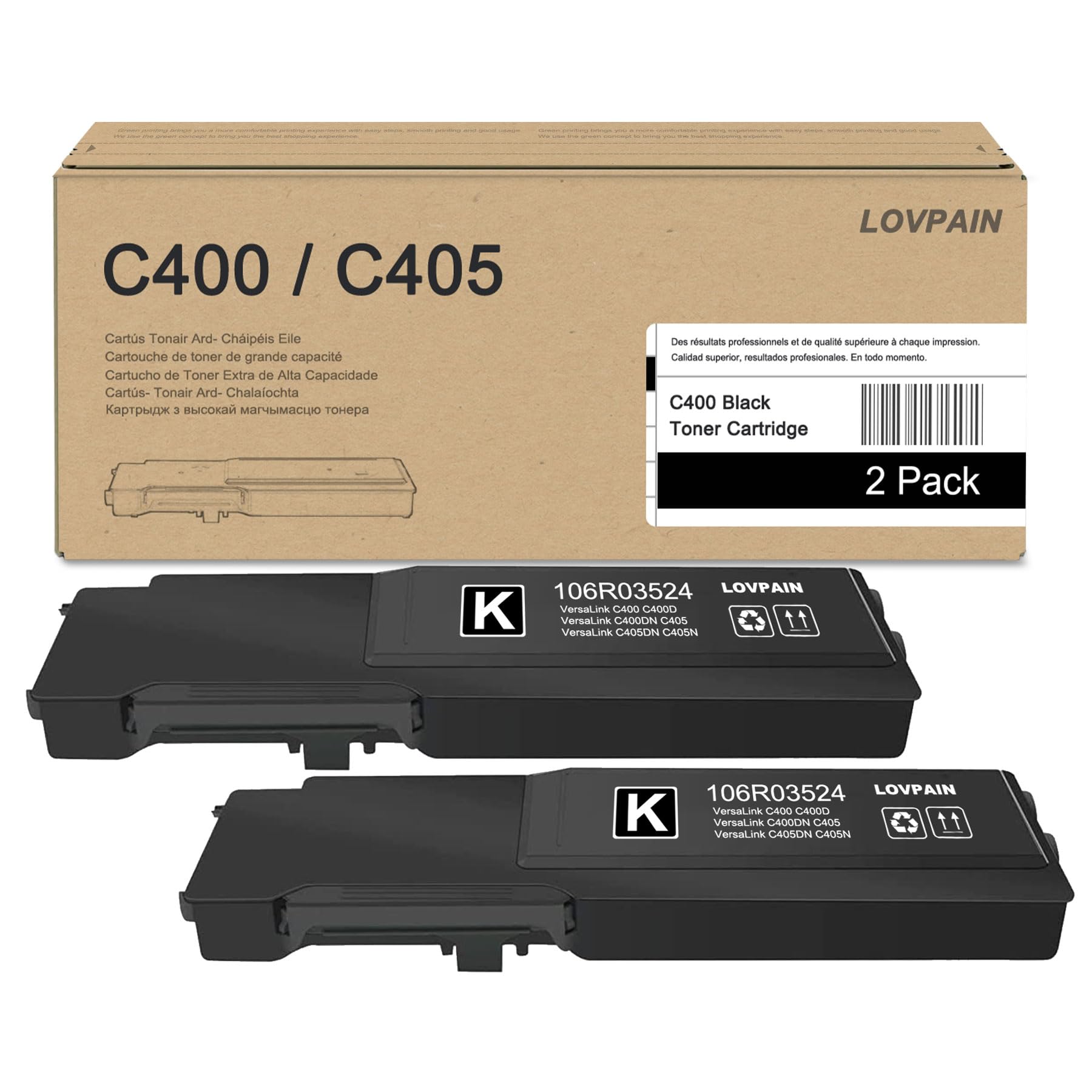 High Yield Black Toner Cartridge 2-Pack (10,800 Pages) - Compatible with Xerox VersaLink C400/C405 Printer - Replacement for 106R03524 - Ideal for Office Printing & High Volume Document Production
