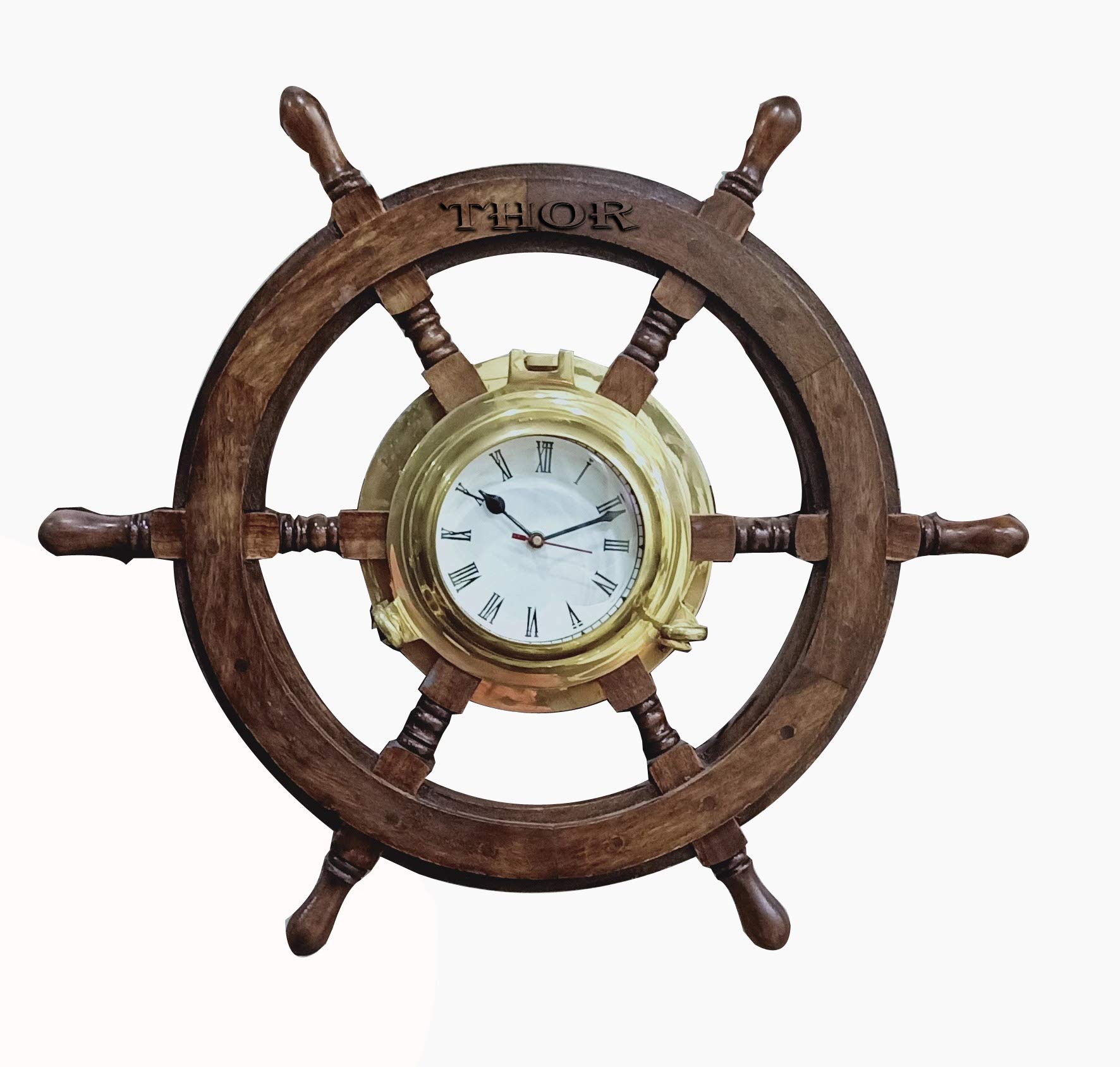 Vintage Wooden Ship Wheel Wall Clock - Rustic Nautical Decor for Home & Office - Perfect Gift for Sailors & Beach House Decor