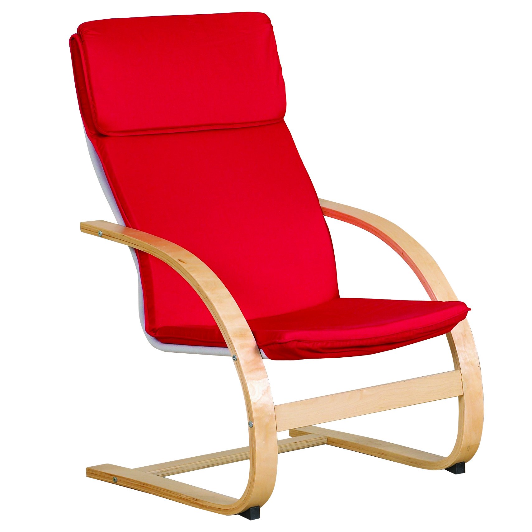 ECR4Kids Natural Bentwood Comfort Arm Chair for Adults - Birch Finish with Red Cushions - Ergonomic Teacher Chair for Classroom, Office, or Home Use