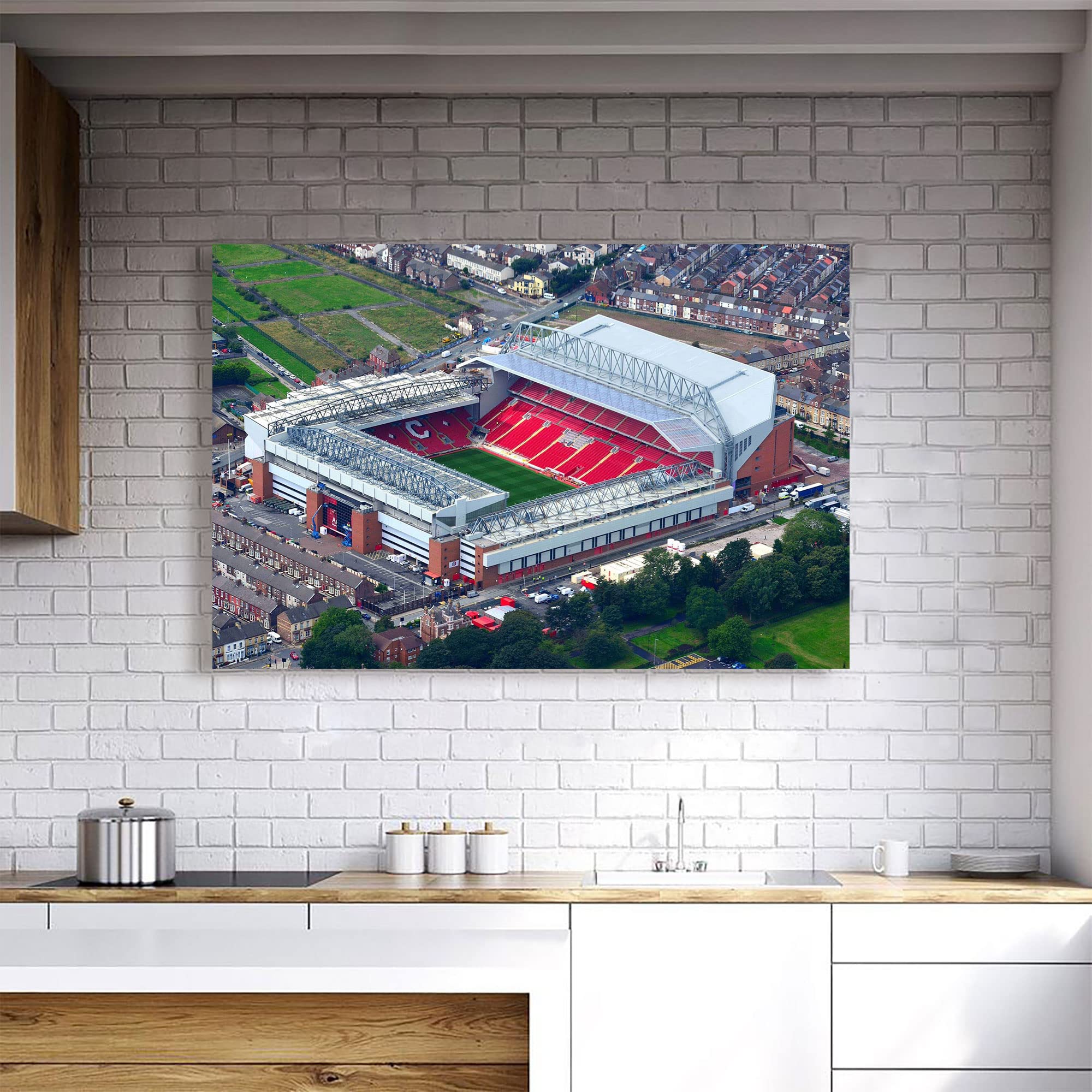 Anfield Stadium Canvas Wall Art - Framed Ready to Hang Liverpool FC Poster for Living Room, Kitchen, Bedroom & Office Decor (15x22 inches) - Perfect for Soccer Fans & Home Decoration