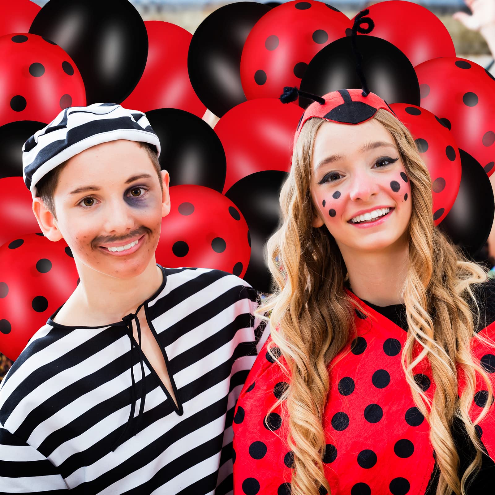 100-Piece Polka Dot Latex Balloons - Ladybug & Strawberry Design for Party Decorations, Birthday, Wedding Supplies (12 Inch & 10 Inch Mixed Style) - Perfect for Baby Showers, Bridal Showers, and Festive Celebrations