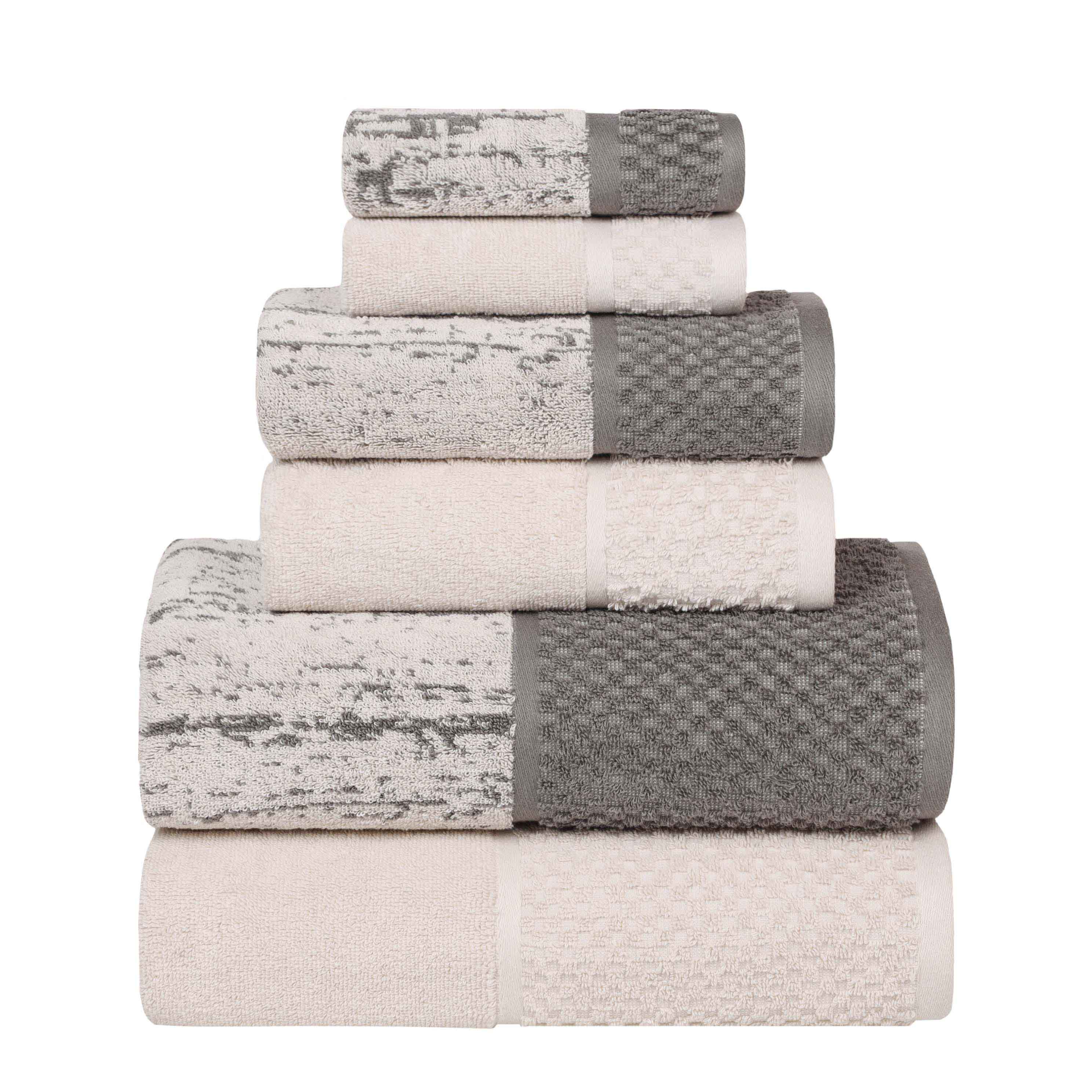 Premium 6-Piece Cotton Plush Jacquard Towel Set - Soft & Absorbent Bath Towels for Spa, Gym, and Luxury Home Use