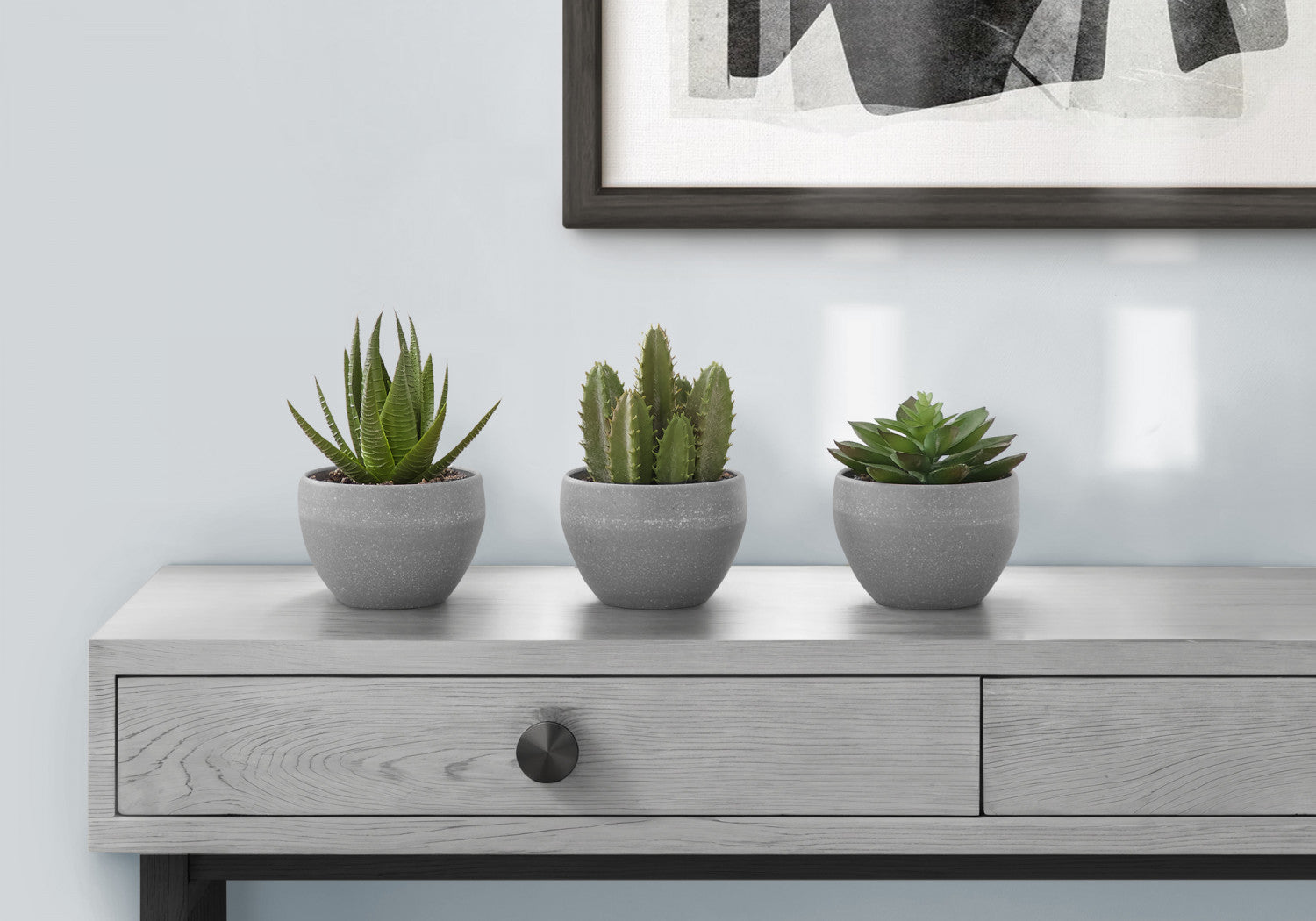 6 Pack Succulent Plants in Grey Pots - Set of 3, Low Maintenance Indoor Houseplants for Home, Office Desk Decor