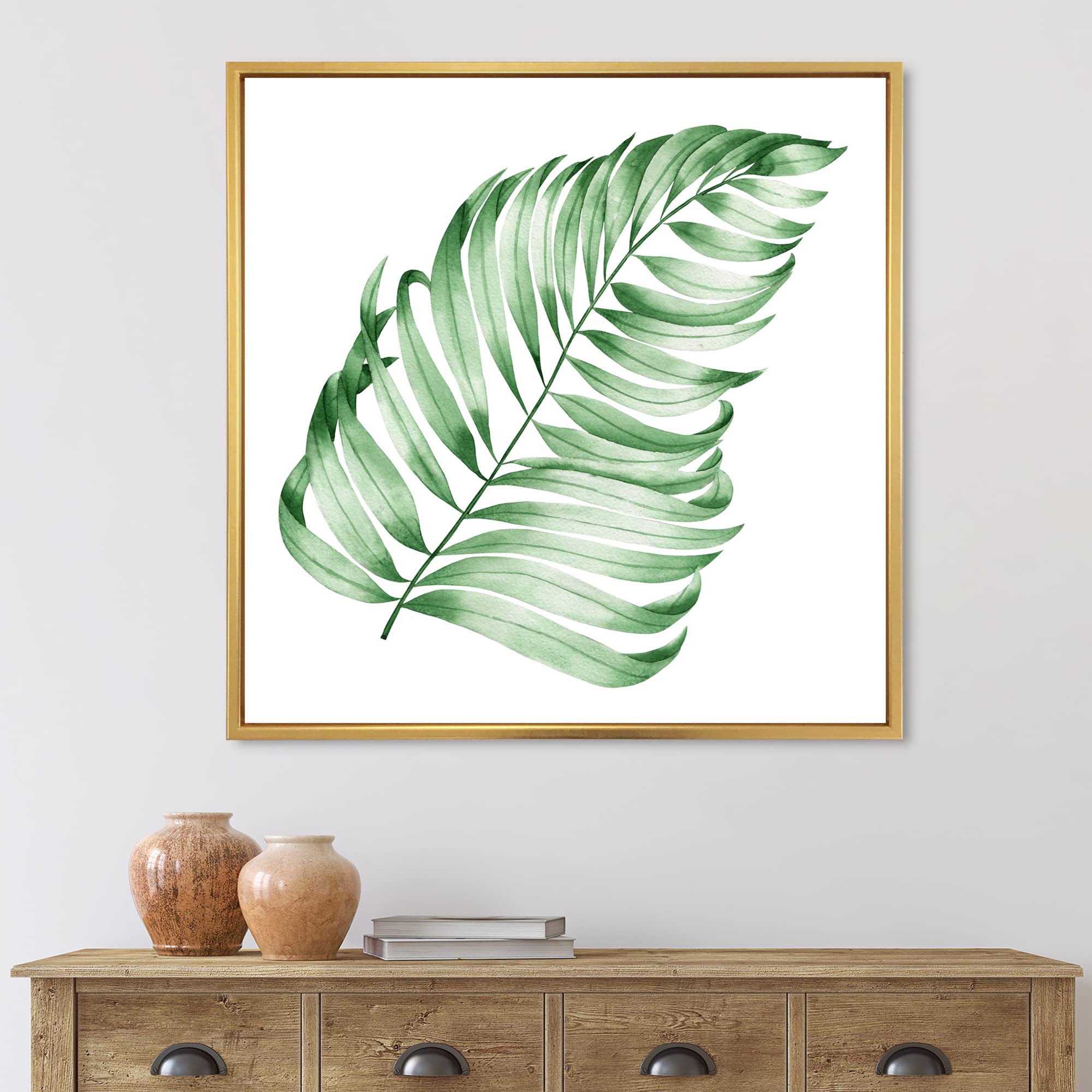 DesignQ Tropical Monstera Leaf II - Farmhouse Framed Canvas Wall Art Print for Living Room, Bedroom & Office Decor