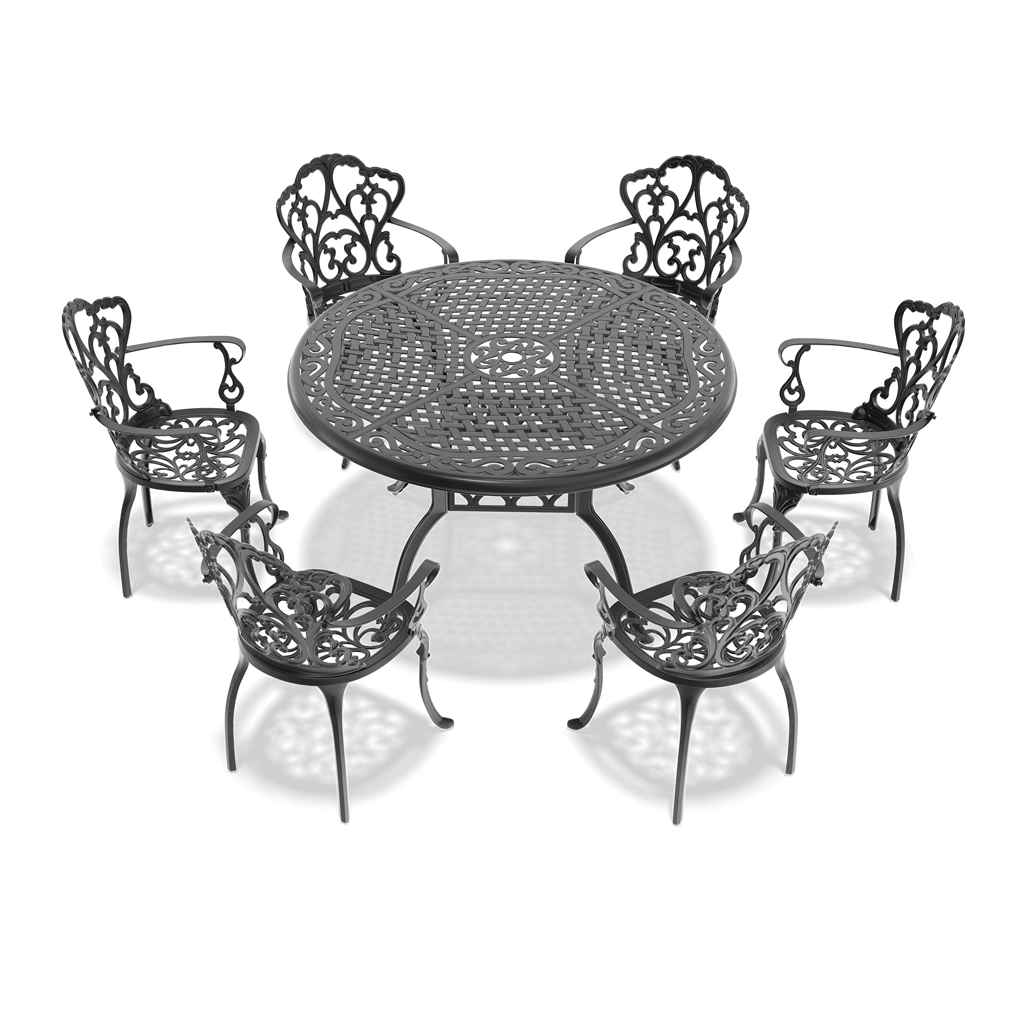7-Piece Cast Aluminum Patio Furniture Set with Cushions (Random Colors) - Outdoor Dining & Lounge Set for Garden, Poolside, and Backyard Relaxation