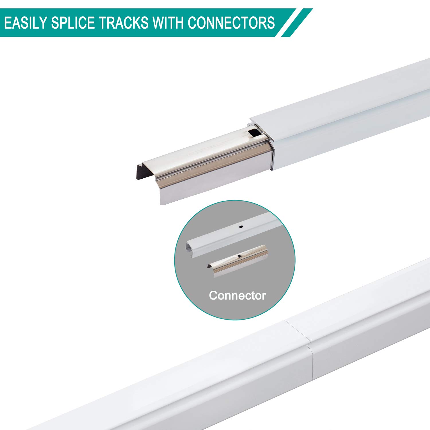 TWOPAGES White Ceiling Track for Curtains with Hooks - 9ft to 12ft Wide Room Divider Curtain Rail System - Perfect for Living Rooms, Bedrooms & Office Partitions