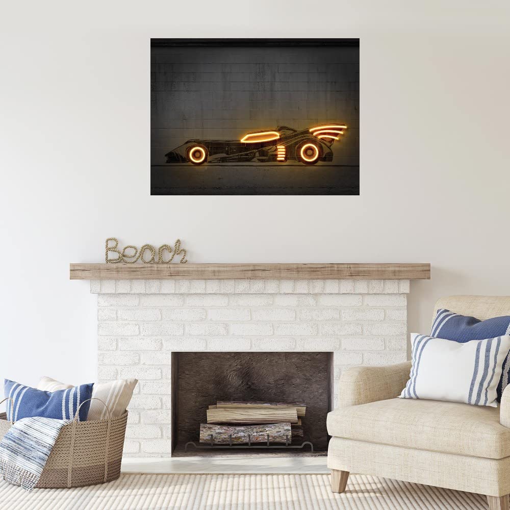 Batmobile 89y Fine Art Canvas Wall Decor by Artist Octavian Mielu - Ready to Hang 43x32 Inch - Perfect for Living Room, Bedroom, Office & More - Superhero Themed Home Decor for Movie Fans & Collectors