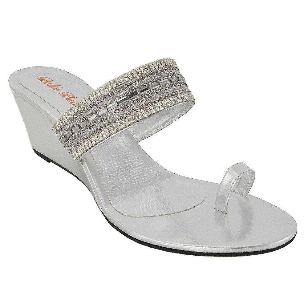 **Women's Sparkly Diamante Wedge Heel Sandals with Strap - Comfortable Synthetic Beach & Evening Shoes for Summer, Holidays, Parties & Weddings**