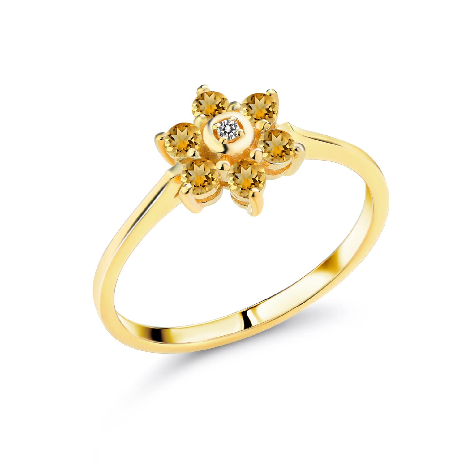 0.43 Ct Round Yellow Citrine & White Diamond 10K Yellow Gold Ring for Women - Elegant Birthstone Jewelry Gift for Anniversary, Birthday & Special Occasions