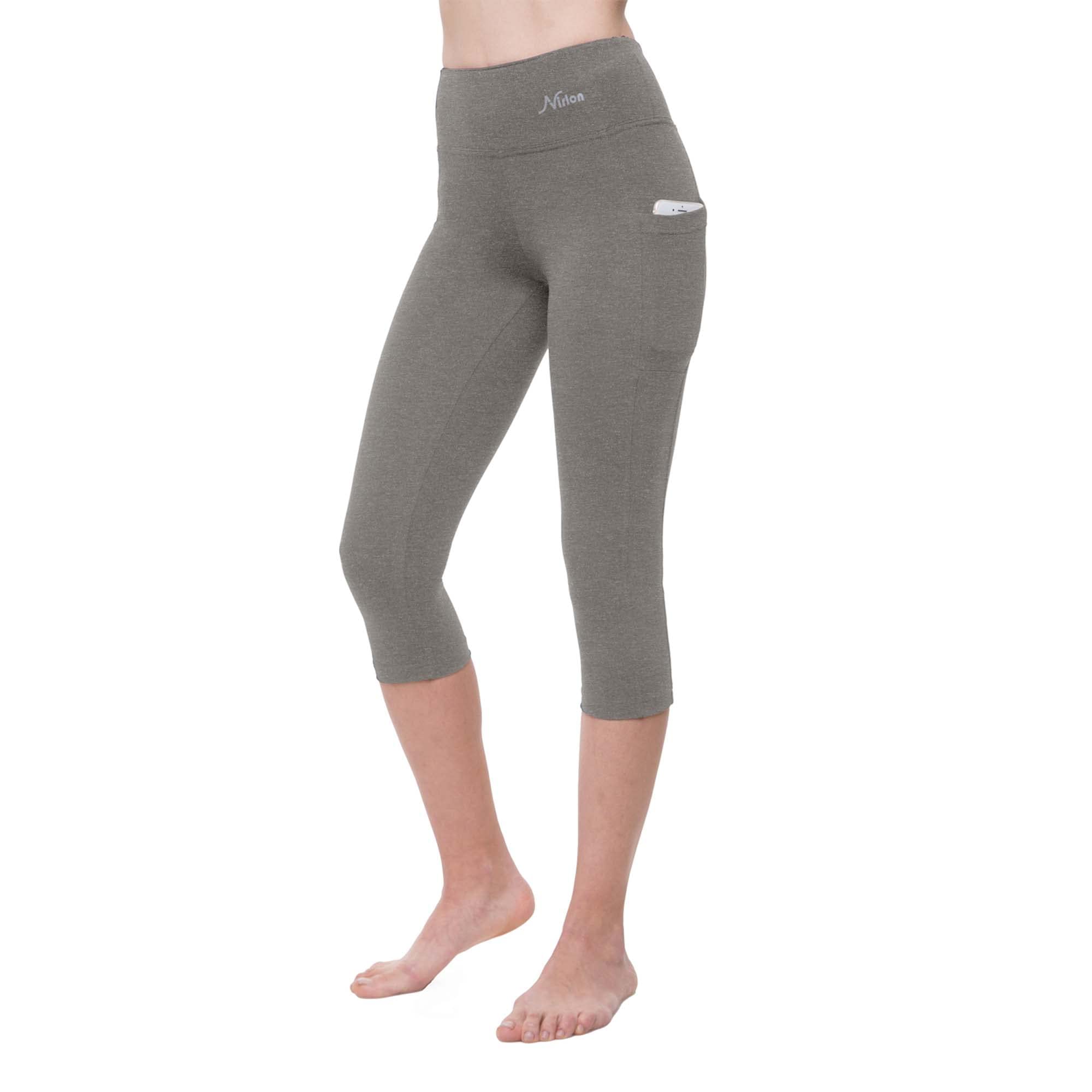 Nirlon Women's High Waisted Capri Leggings with Pockets - Breathable Workout Yoga Pants for Running, Gym & Casual Wear