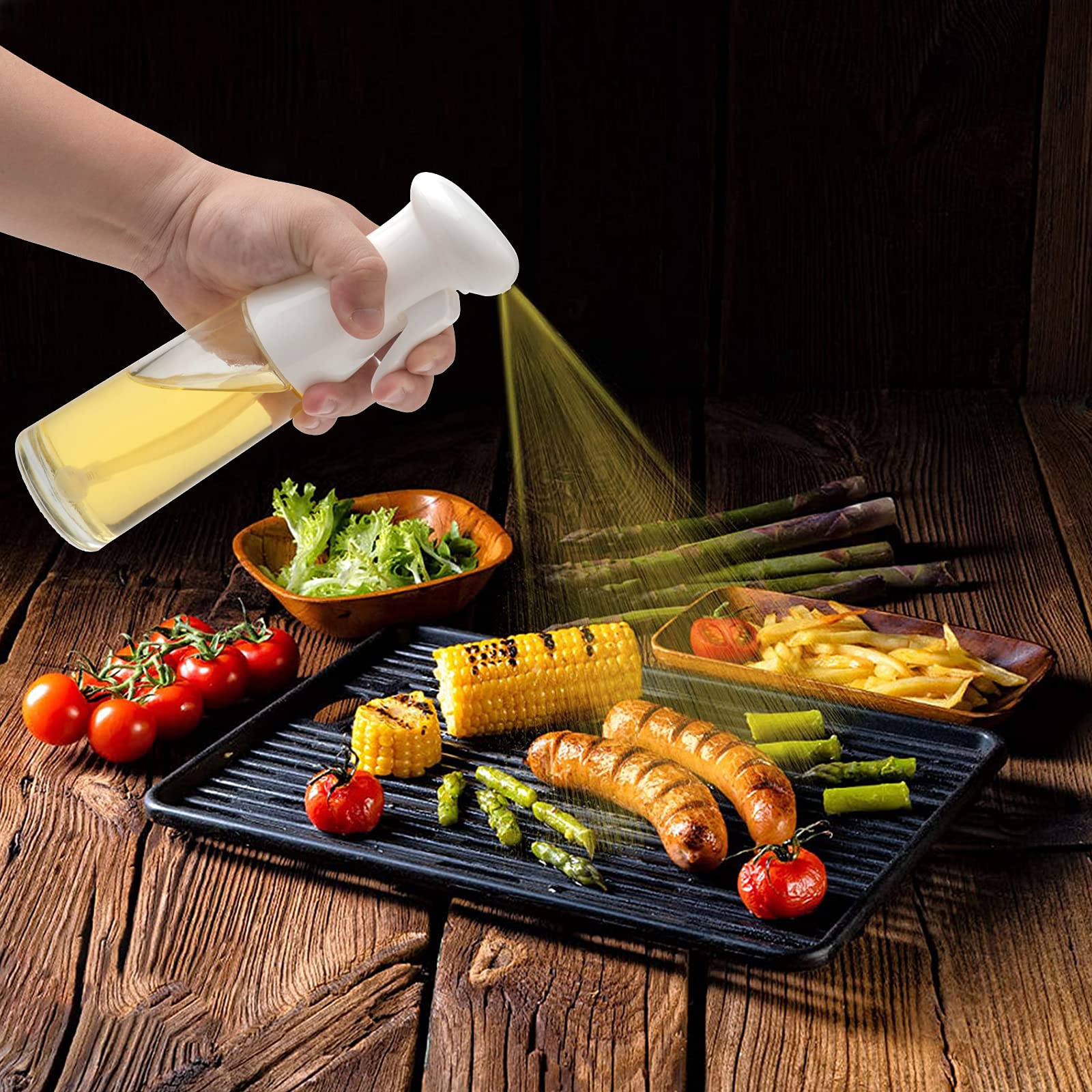 Premium Olive Oil Sprayer for Cooking - 200ml Glass Oil Dispenser Bottle with Fine Mist Spray - Refillable Food Grade Oil & Vinegar Spritzer for Kitchen, Air Fryer, Salad, Grilling, Baking - Perfect for Healthy Cooking & Meal Prep (White)