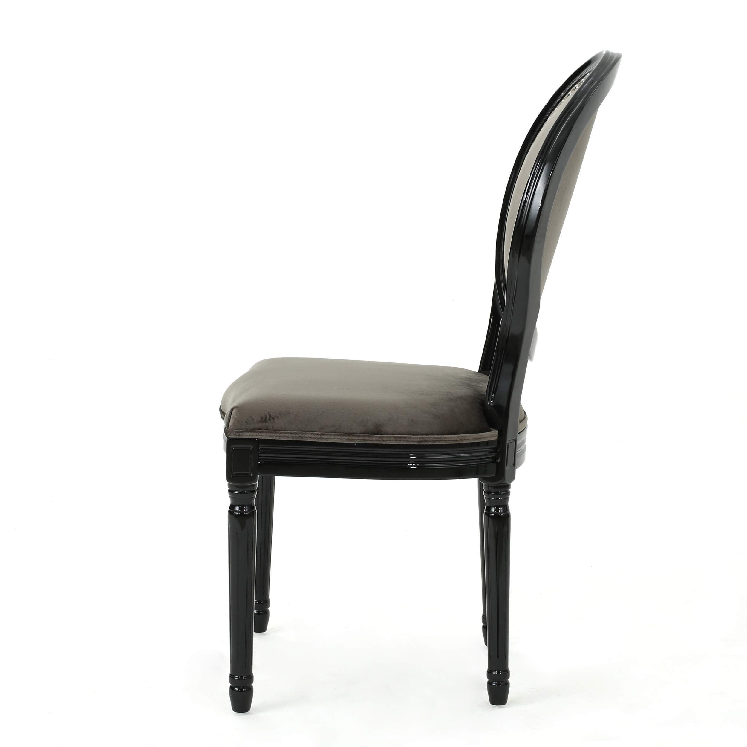 Christopher Knight Home Leroy Traditional Velvet Dining Chairs with Gloss Black Legs, Set of 2, Grey & Black - Elegant Seating for Formal Dining Rooms, Kitchen Tables & Home Offices
