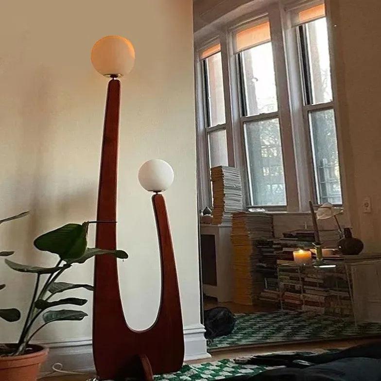 Modern Spherical Lampshade Wooden Floor Lamp - Minimalist Nordic Style Living Room Lighting for Bedroom, Office & Reading Corner