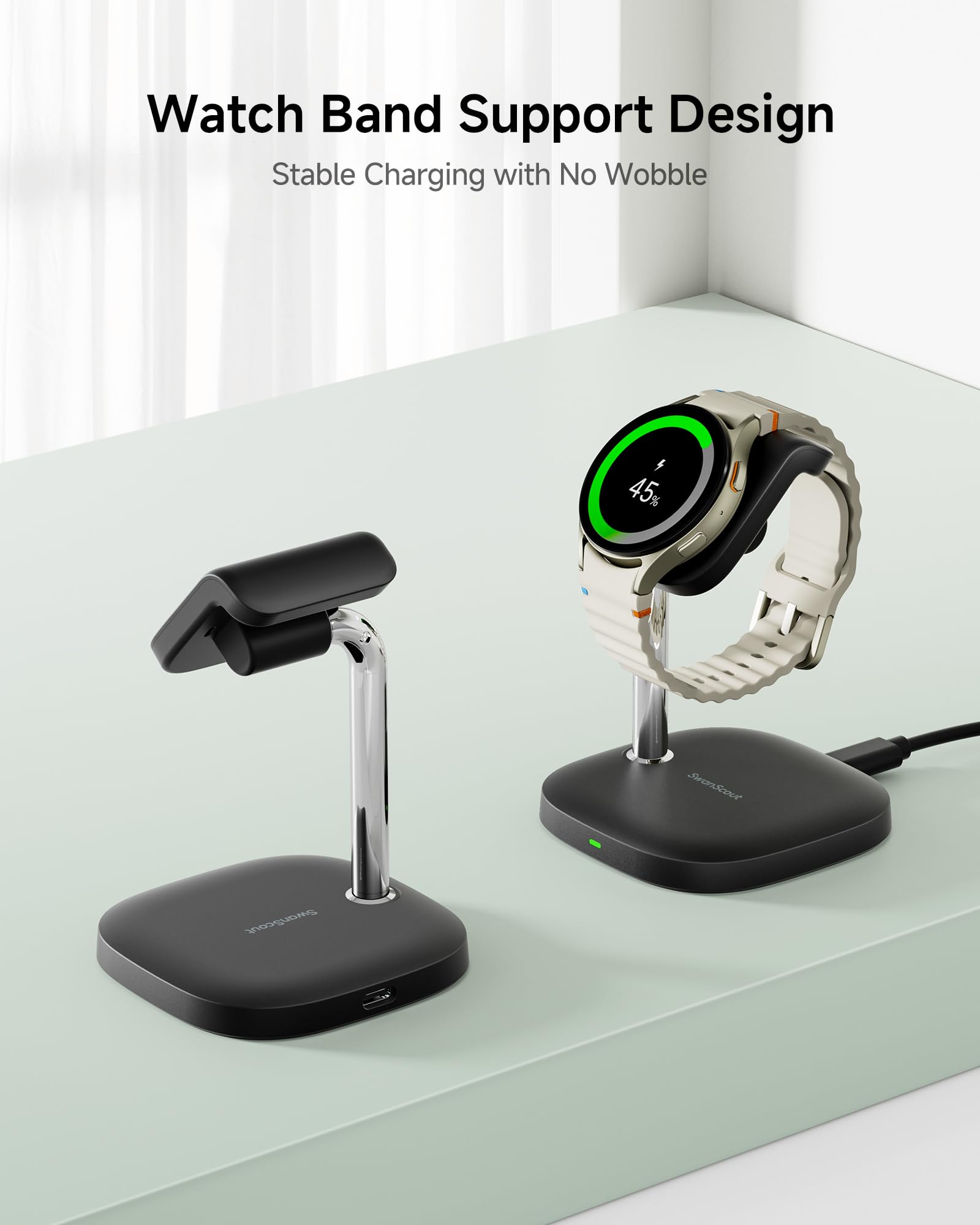Portable Watch Charger Stand for Samsung Galaxy Watch 5/4/3 - Fast Magnetic Charging Dock for Samsung Watch Active 2/1 & SwanScout - Perfect for Travel, Office & Nightstand Charging