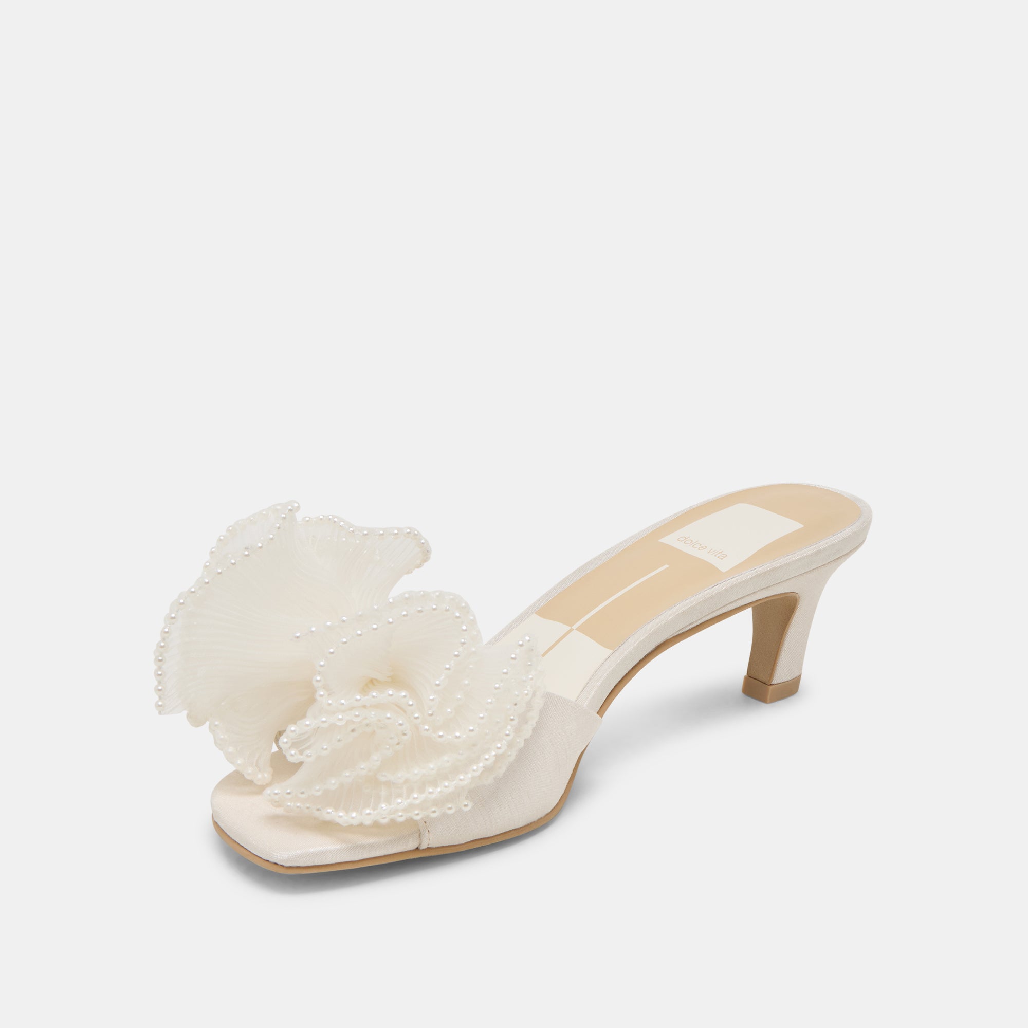 Narita Pearl Heels - Off White Satin Women's Dress Shoes for Weddings, Parties & Special Occasions