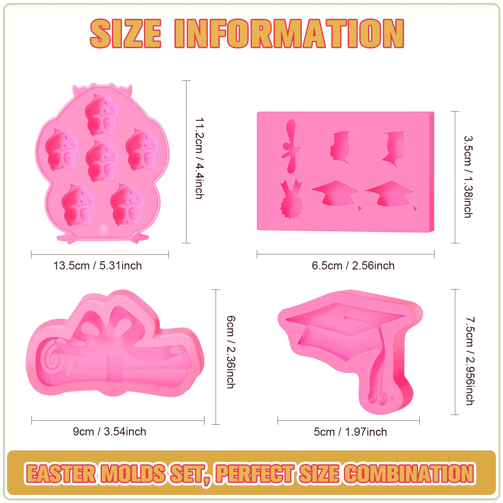 4 Pack Graduation Silicone Molds Set - Owl, Diploma Scroll & Grad Cap Candy Molds for Fondant, Cake Toppers - Perfect for Graduation Parties, Teacher Gifts & DIY Dessert Decorations