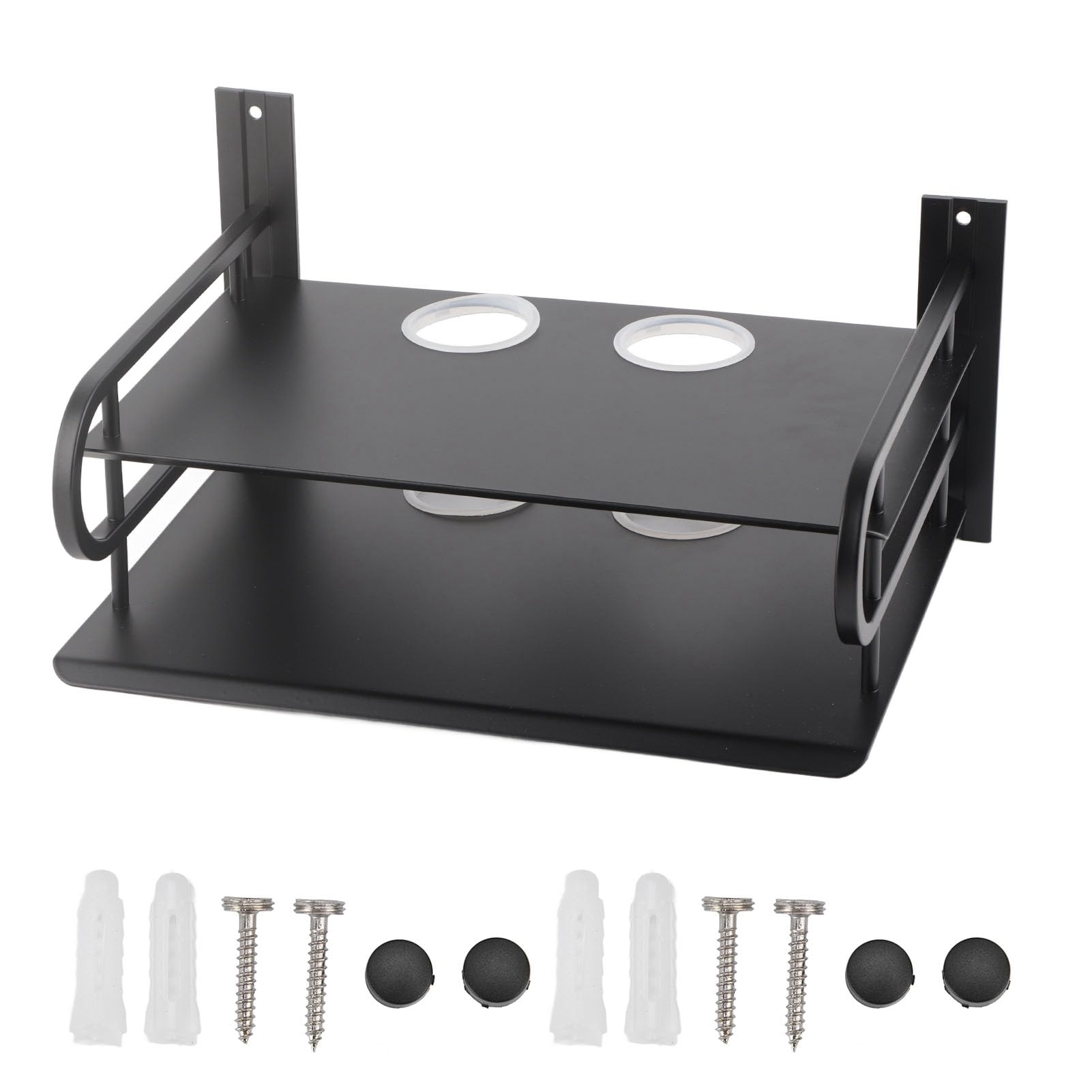 Wall Mount DVD Shelf - Double Layer Floating Wall Shelf for TV Box, Router & Cable Organizer - Space Saving Home Decor for Living Room & Bedroom