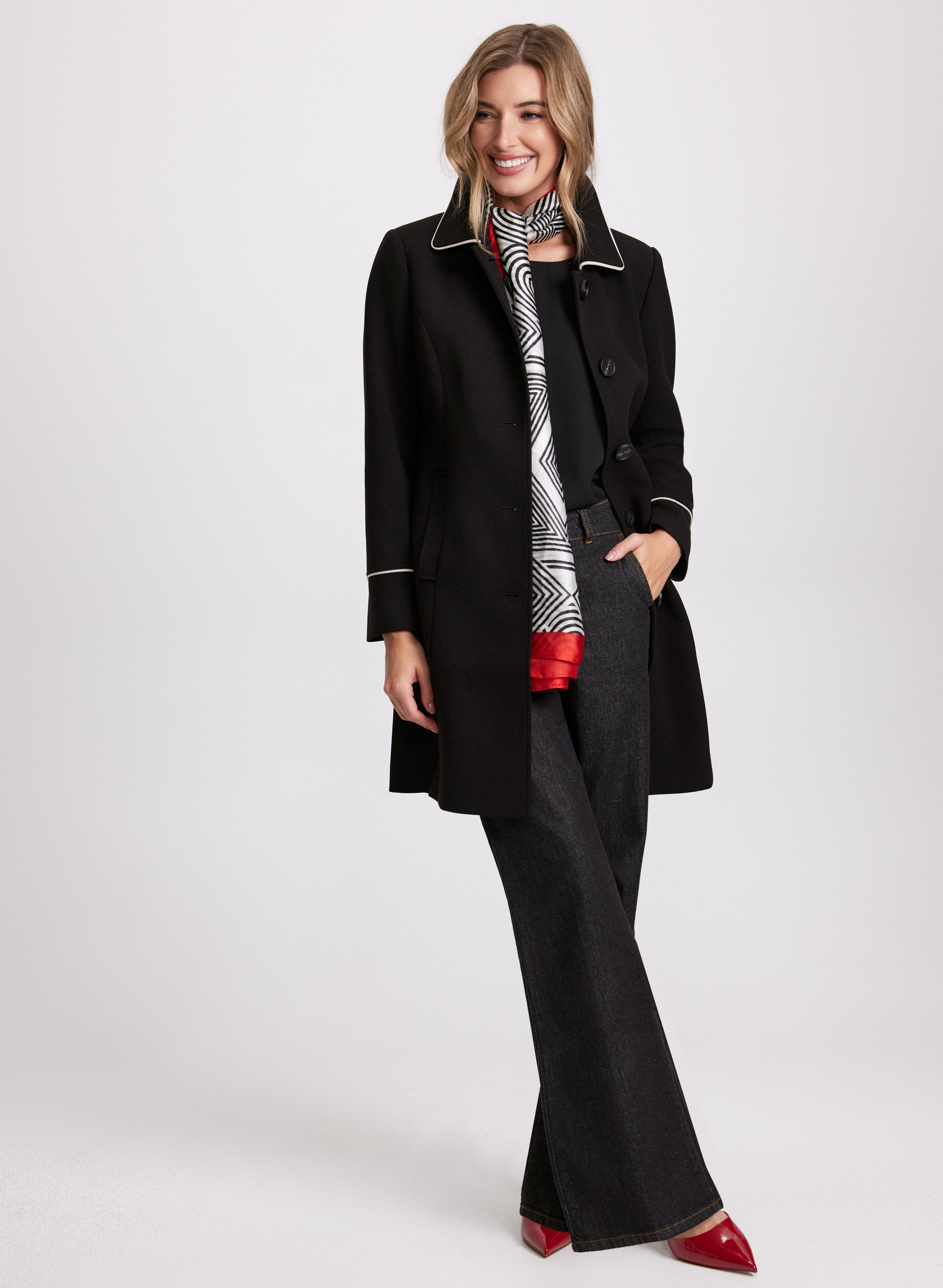 Stylish Contrast Trim Tricotine Coat for Women - Elegant Outerwear for Fall & Winter | Perfect for Office, Parties & Casual Outings