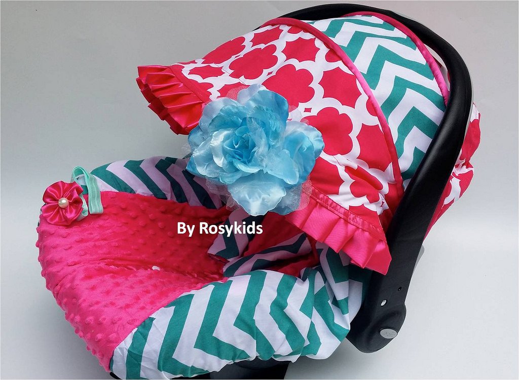 Rosy Kids Infant Car Seat Canopy Cover - 3 Piece Baby Car Seat Cover Set, Soft Cotton Fabric, Universal Fit for Strollers & Shopping Carts - Perfect for Outdoor Walks, Travel & Errands