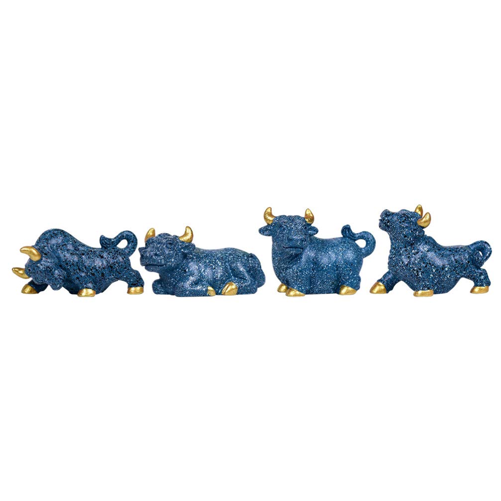 **Cabilock 4-Piece Glass Ox Figurine Set - Chinese Zodiac Cow Statue for Feng Shui, Christmas & New Year 2021 Decor - Perfect for Bonsai, DIY Crafts, Desk & Home Decoration**