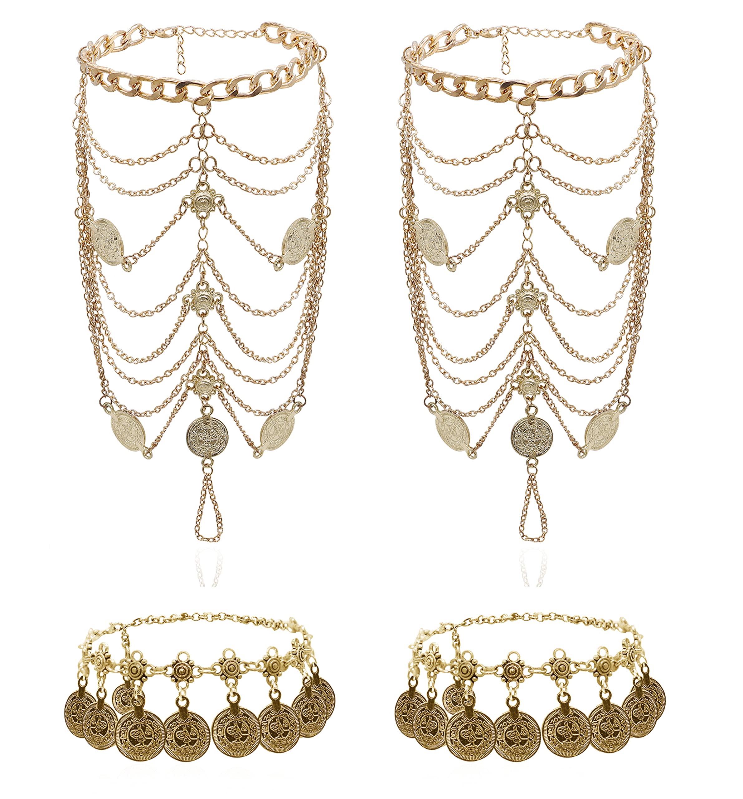 Bellady 4-Piece Boho Coin Anklet Set with Tassel - Elegant Beach Foot Jewelry for Weddings, Vacations & Summer Outfits - Perfect for Boho Brides, Beach Parties and Festival Accessories