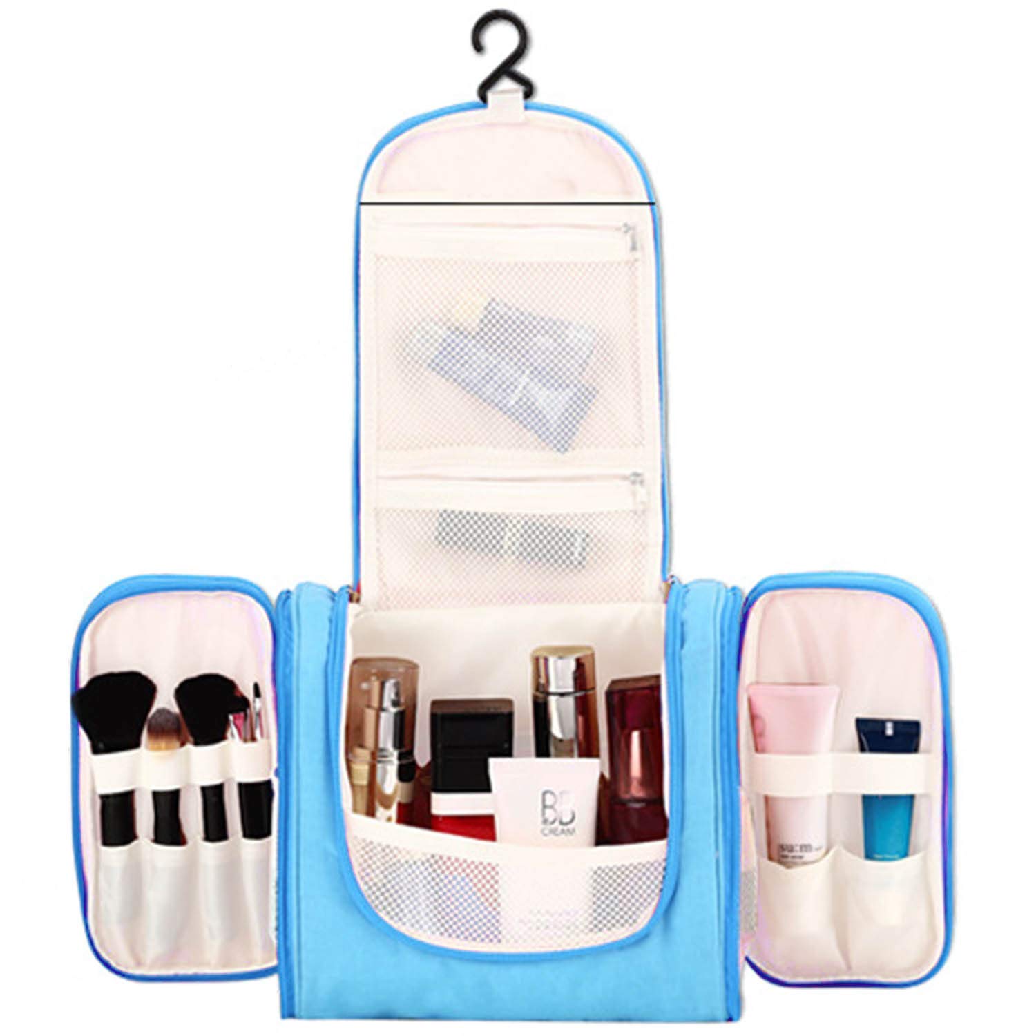 Waterproof Hanging Toiletry Travel Bag for Women - Portable Makeup & Cosmetics Organizer with Multiple Pockets (Baby Blue) - Perfect for Bathroom, Gym, Camping & Air Travel