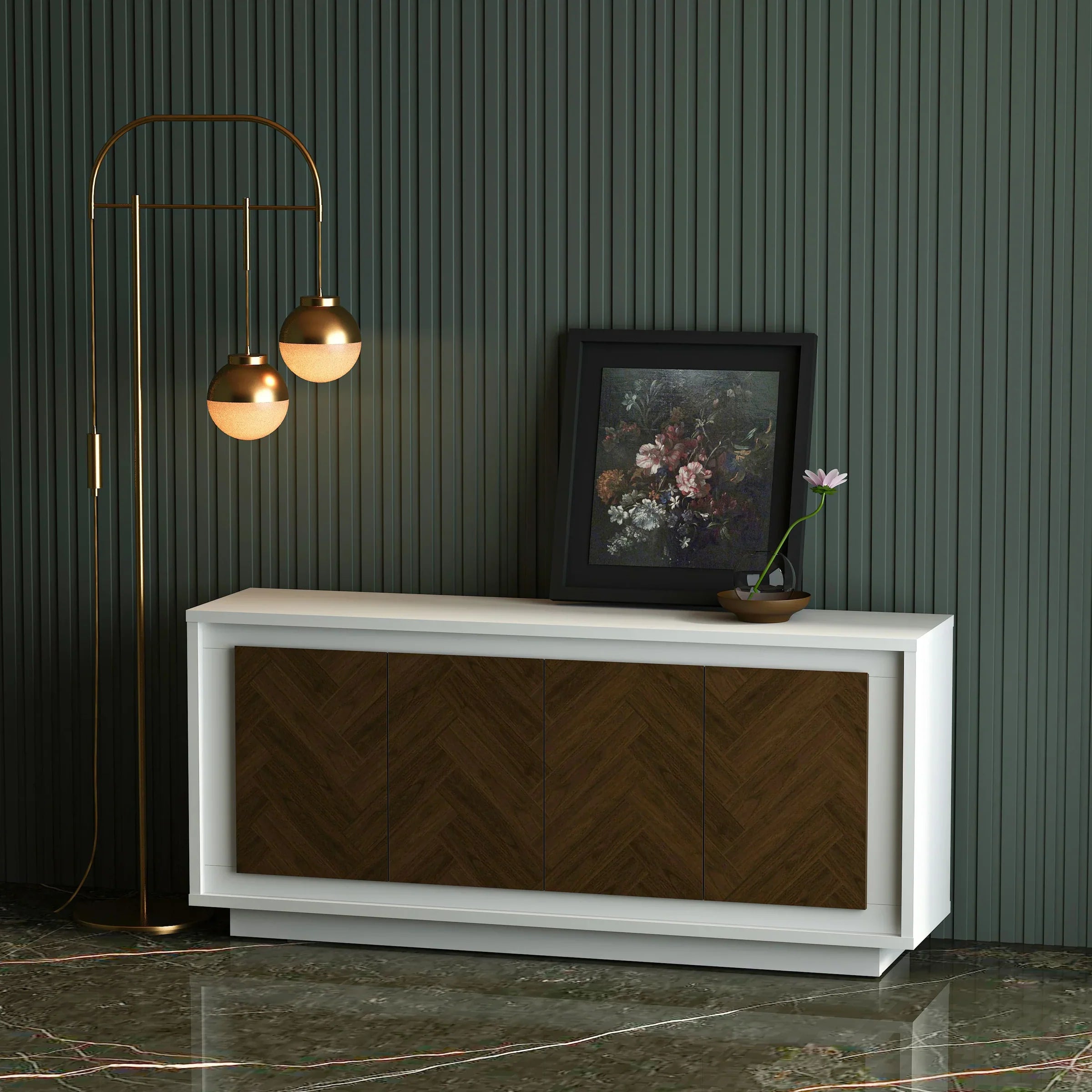 Anderson Teak Paraggi Sideboard - White & Mahogany Finish - SB PB 6316 - Perfect for Dining Room Storage & Living Room Organization