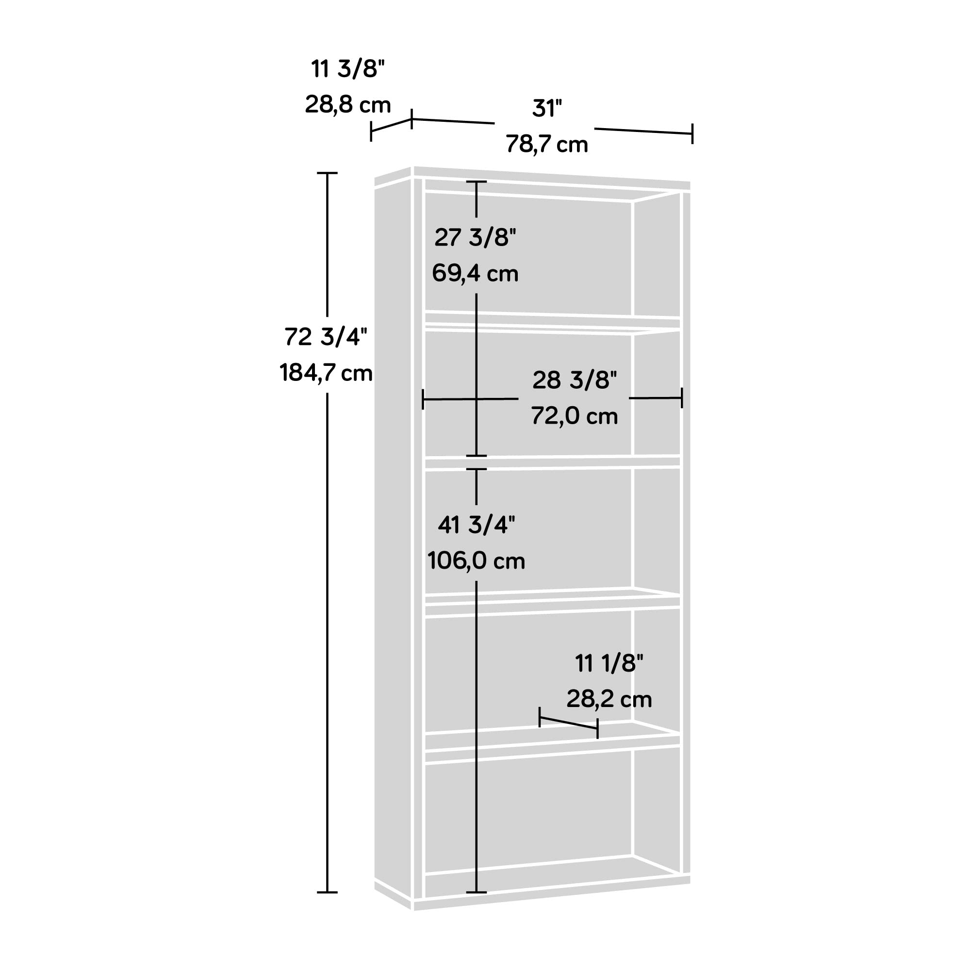 Sauder 5-Shelf Bookcase for Living Room, Home Office & Bedroom - Soft White Finish Storage Shelf for Books, Decor & Organizing