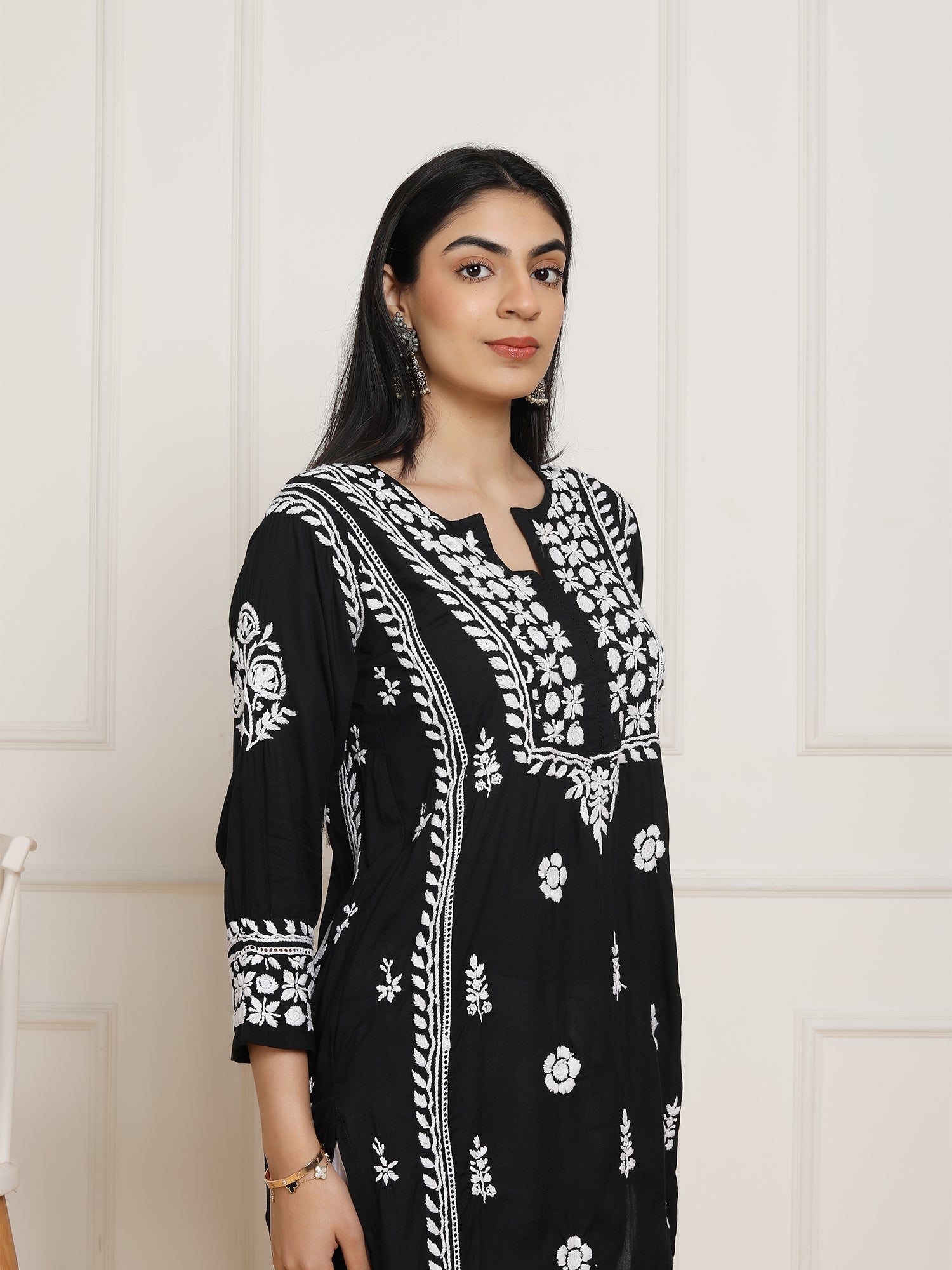 Elegant Saba Chikankari Kurta in Soft Modal Cotton - Black | Perfect for Festive Occasions, Weddings & Ethnic Wear