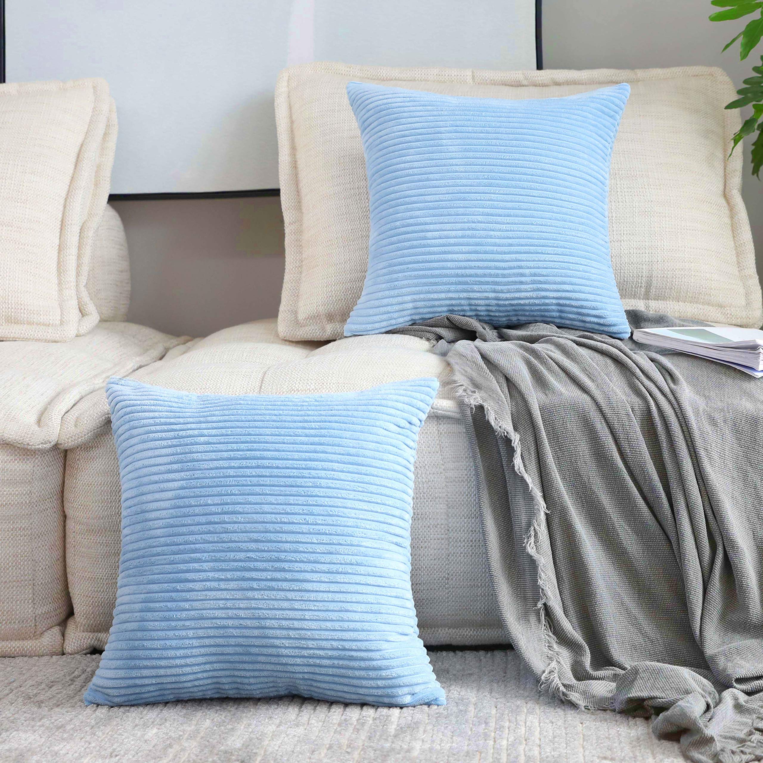 Supersoft Large 26x26 Inch Throw Pillows for Couch & Patio - Textured Square Decorative Pillow Covers in Baby Boy Blue - Perfect for Living Room, Bedroom & Outdoor Furniture Decor