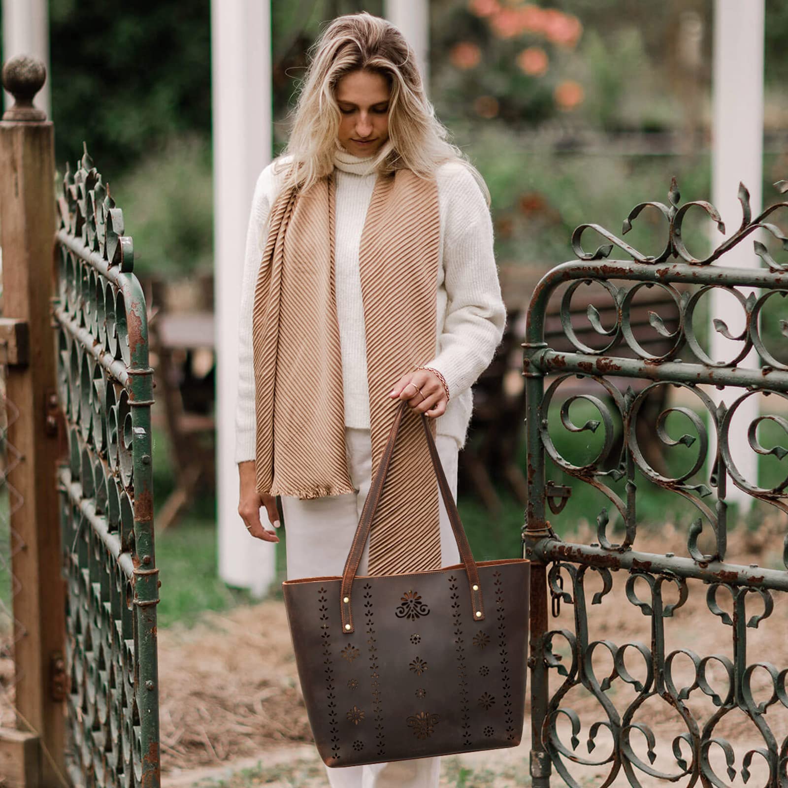 Kattee Women's Genuine Leather Tote Bag - Vintage Shoulder Purse with Top Handle - Thick Full Grain Leather Work Bag for Office, Travel & Everyday Use