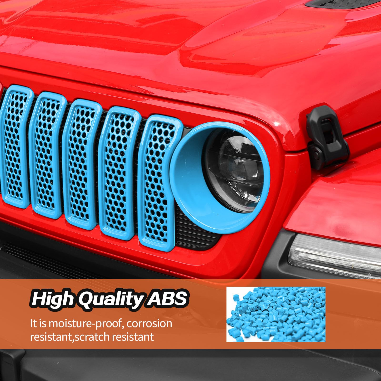 JeCar 2024+ Jeep Wrangler JL Mesh Grill Inserts & Headlight Covers - 9pcs Light Blue Trim Accessories | Off-Road Protection & Custom Style Upgrade for Jeep Enthusiasts